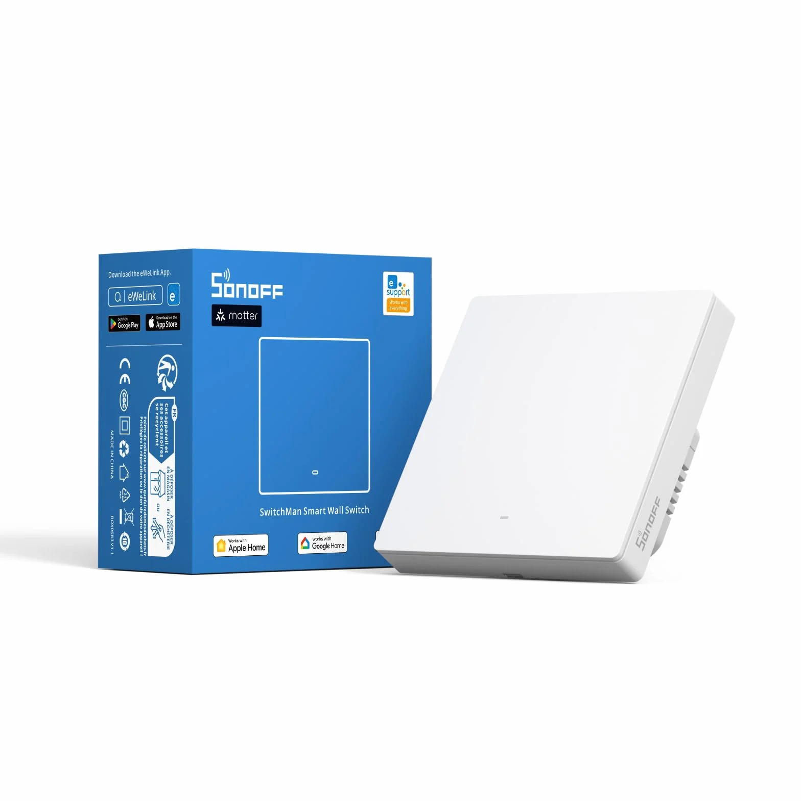 SONOFF Inteligentny przełącznik ścienny WiFi, M5 Matter 1 Gang Type 86 z synchronizacją, sterowaniem głosowym, kompatybilny z Matter i Alexa oraz Google Home (wymagany przewód neutralny)