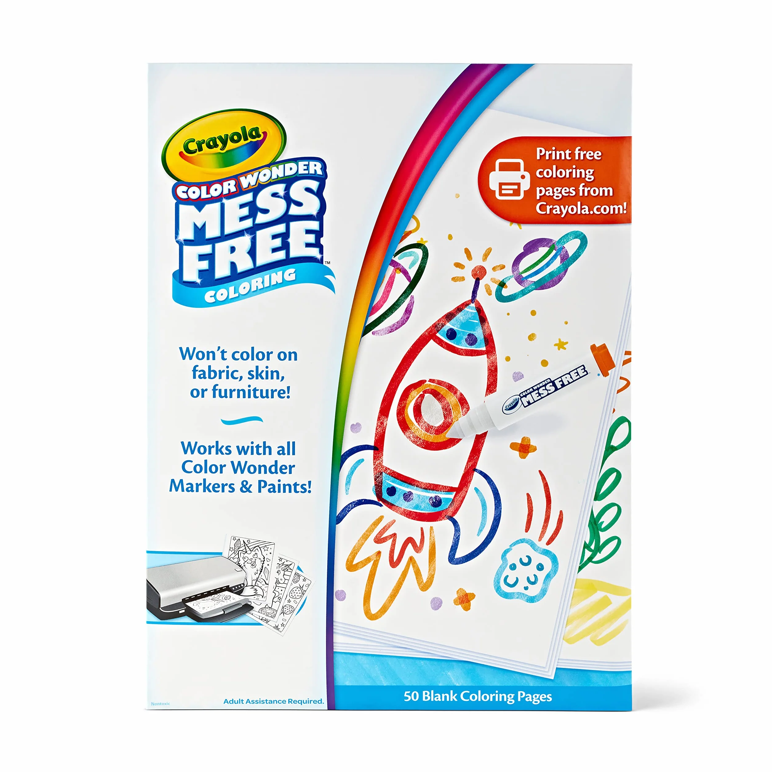 CRAYOLA Color Wonder Mess Free Coloring, puste kolorowanki, 50 sztuk, zestaw do uzupełniania stron do drukowania, mały