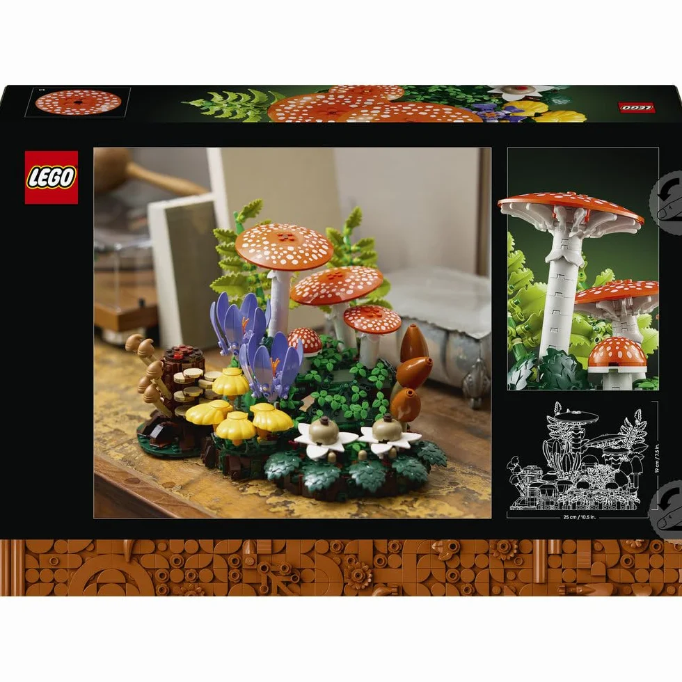 LEGO Botanicals Grzyby leśne, zestaw konstrukcyjny dla dorosłych, roślinna ozdoba do salonu z muchomorem i kwiatami, pomysł na prezent dla kobiety, mężczyzny i miłośników roślin 11505