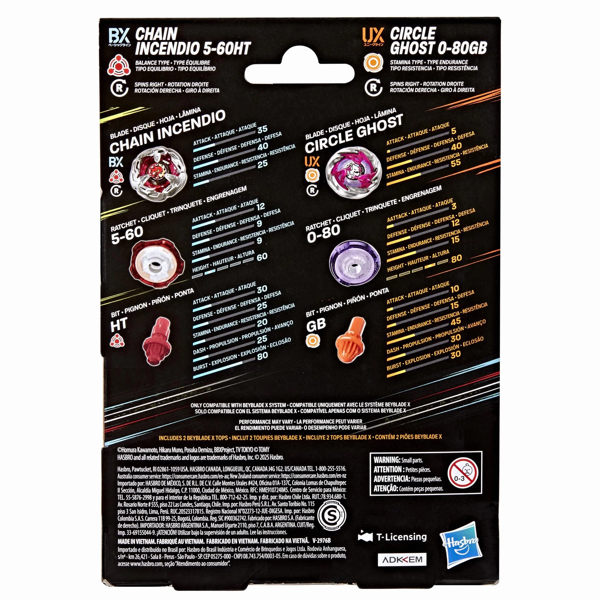 Beyblade X Circle Ghost 0-80GB i Chain Incendio 5-60HT Dwupak bączków