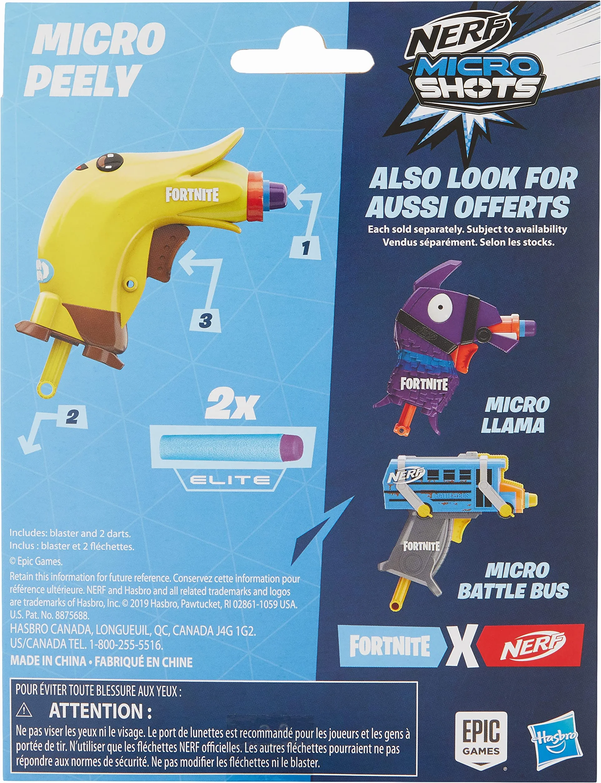 Nerf MicroShots Fortnite Micro Peely, miniaturowa wyrzutnia strzałek i 2 oryginalne strzałki Nerf Elite, dla dzieci, młodzieży, dorosłych