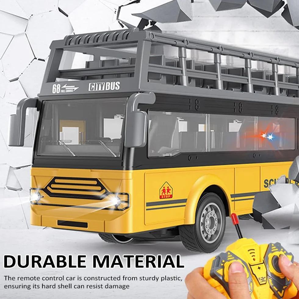 Autobus zdalnie sterowany, RC Bus 1/30 4CH zdalnie sterowany samochód z lekką muzyką, otwierane drzwi, autobus zabawka interakcji rodzic-dziecko