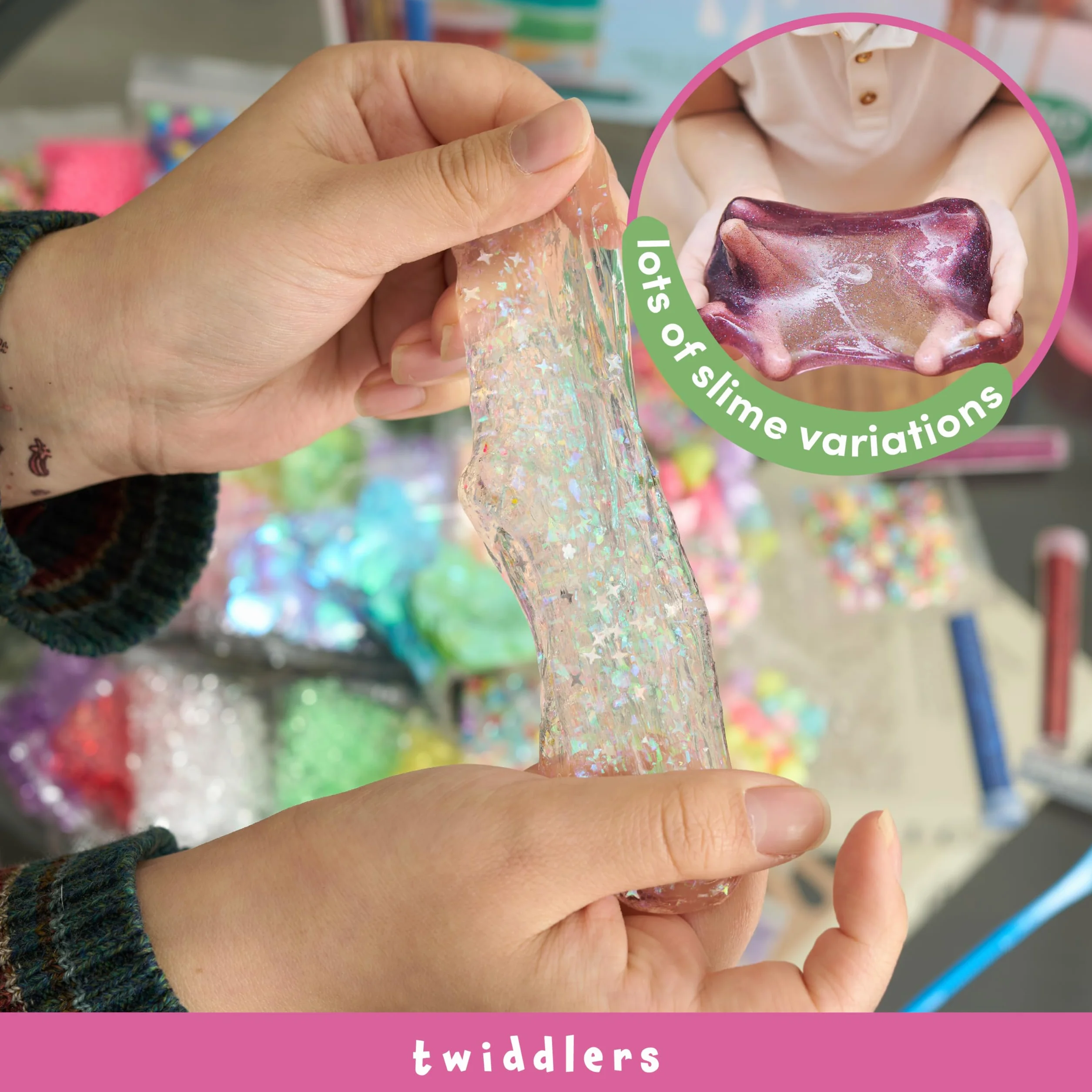 The Twiddlers - 100 Piece Slime Making Kit Gift Set for Kids - Crystal Beads, Glitters and Decorations, DIY Arts & Crafts Toys