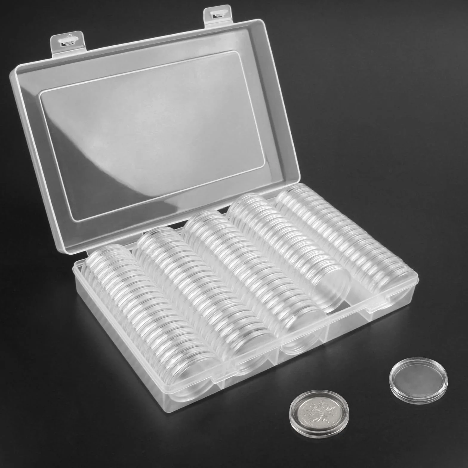 100 sztuk przezroczyste kapsułki na monety i 1 pudełko do przechowywania okrągłe rękawy na monety kapsułki 30mm for 2 euro coins storage coin collection coin display