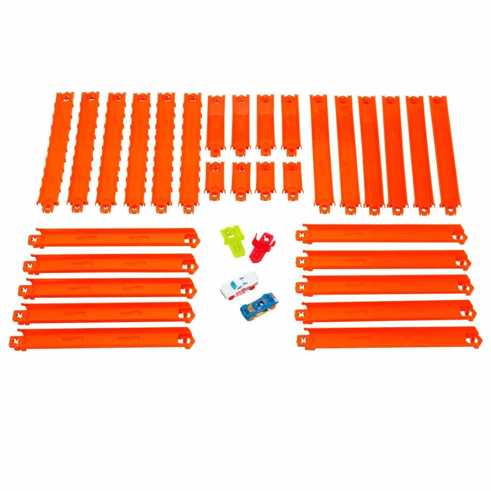 Hot Wheels Track Creator Deluxe Track Set Zestaw z Dwoma Metalowymi Pojazdami 1:64, 7,6m Torów Speed Snap JDW42