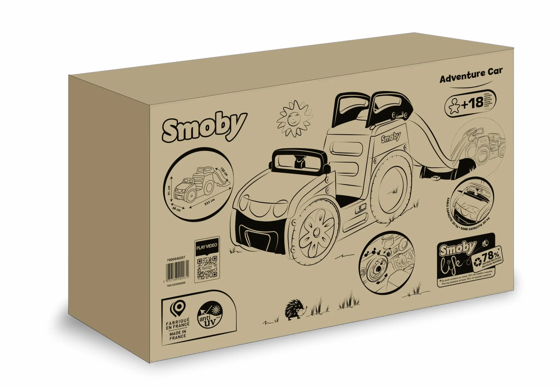 Smoby Life Samochód przygodowy wielofunkcyjny 3 aktywności pozycja kierowcy zjeżdżalnia piaskownica materiał z recyklingu od 18 miesięcy