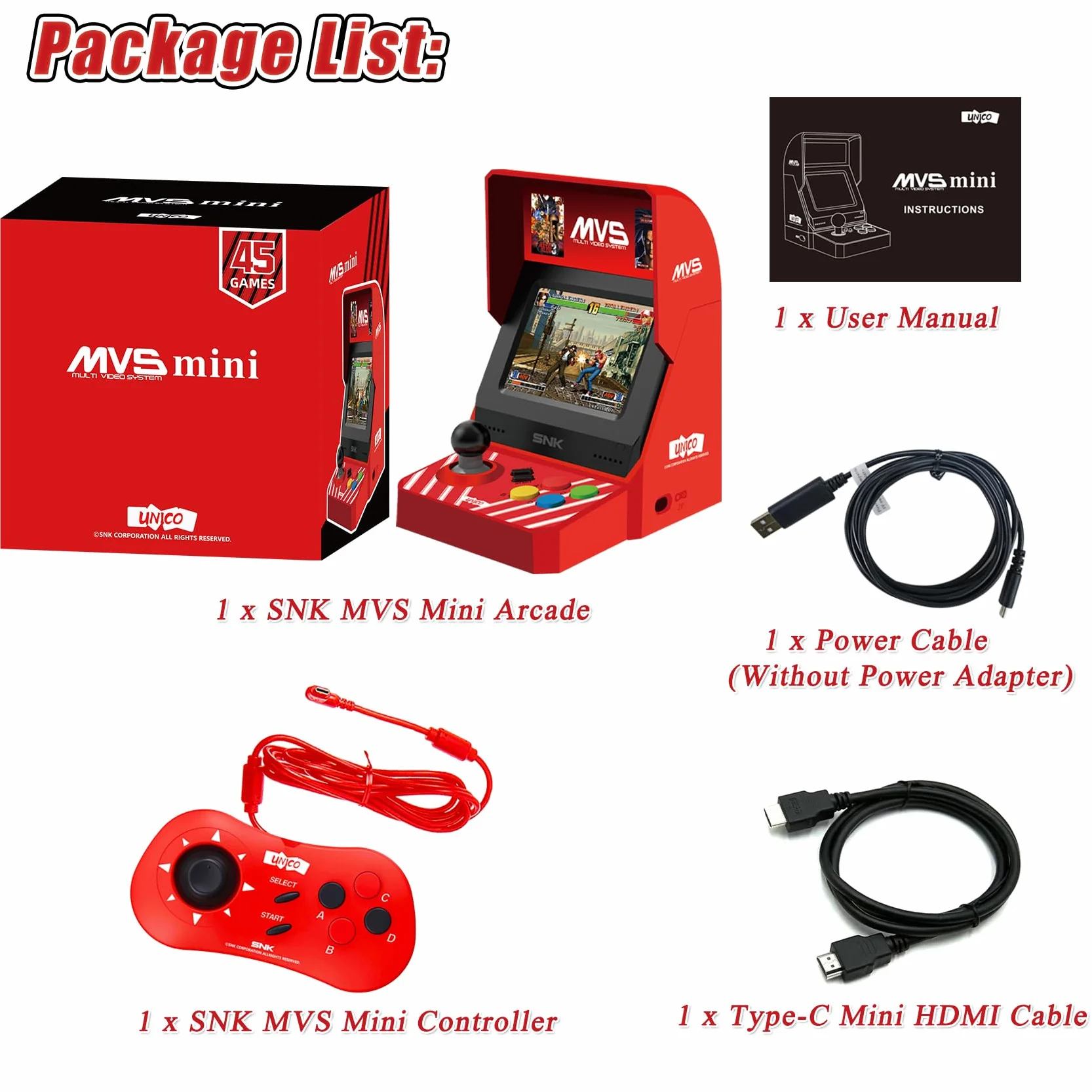Unico SNK MVS Mini Arcade Red zestaw kontrolerów z 45 grami SNK Neo Geo