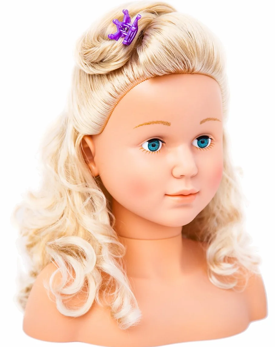 Bayer Design 90005AB Głowa do stylizacji dla dzieci, lalka do stylizacji Super Model, z kosmetykami, 27 cm, blond włosy