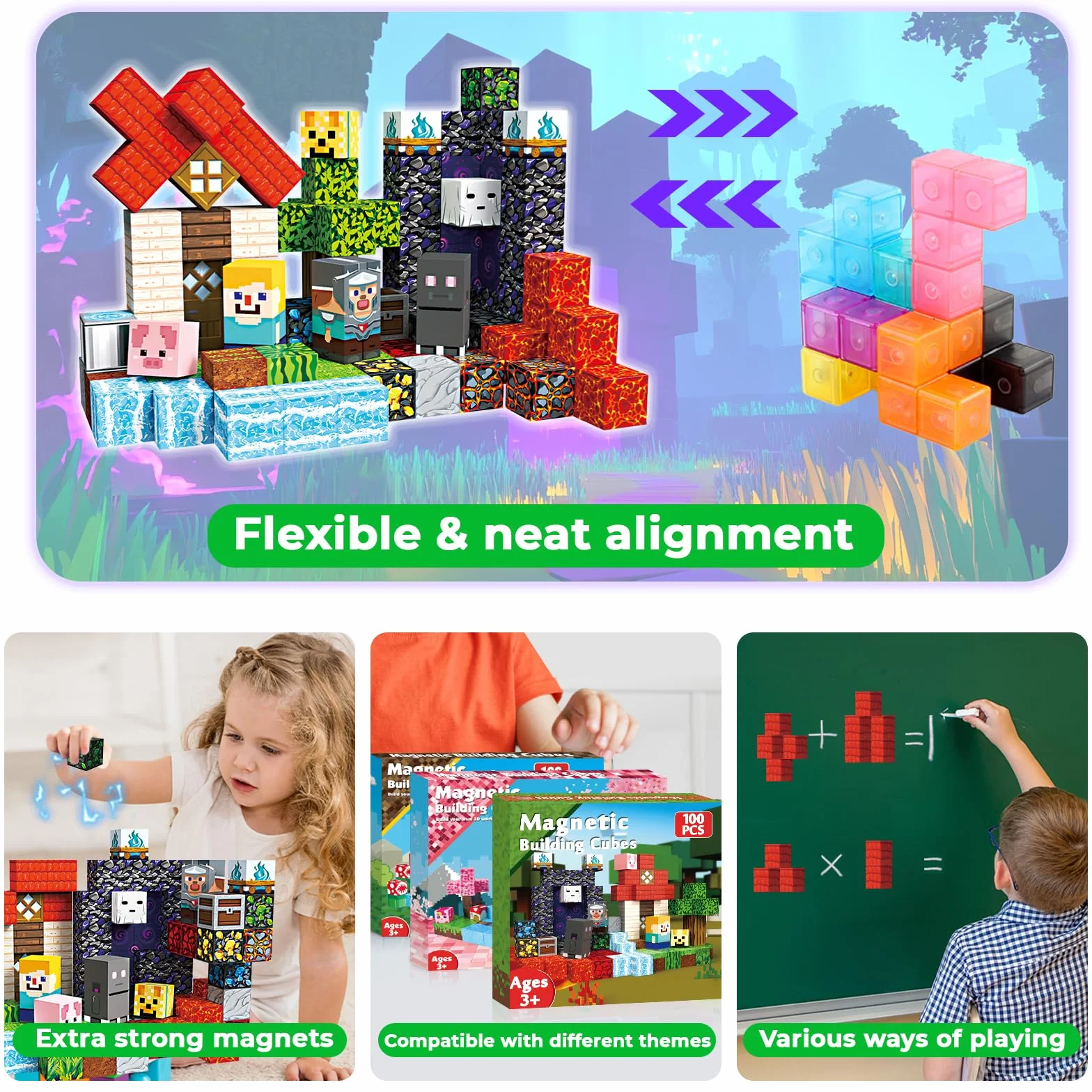 Goody King Magnetyczne klocki, 100 elementów, zestaw portalu leśnego – klocki magnetyczne dla dzieci z lawą, lasem i zwierzętami - bloki magnetyczne Montessori zabawka od 3+ lat - magnetyczne klocki