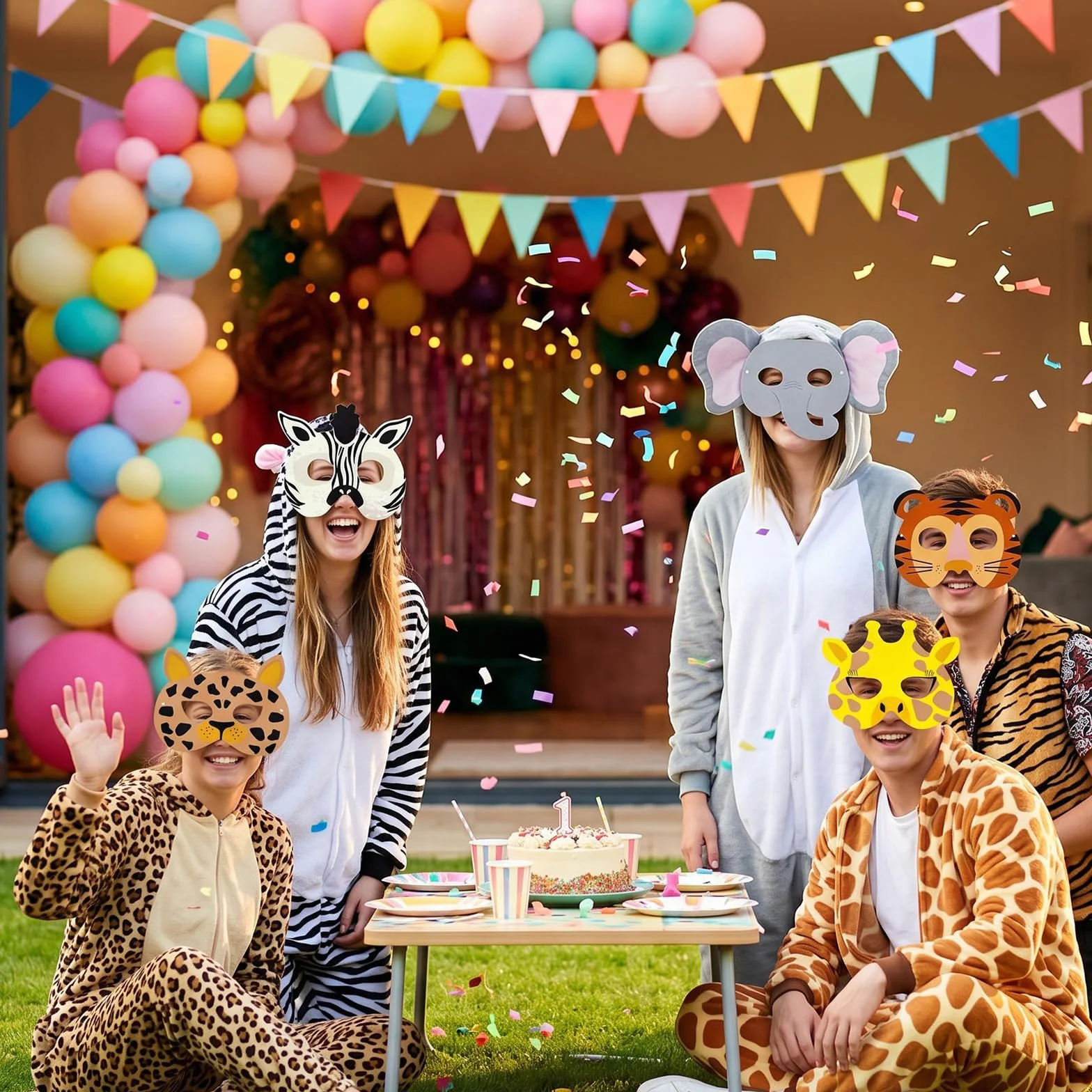 12 masek zwierzęcych dla dzieci, dżungla, zoo, maska Cosplay dla dzieci, urodziny, tematyka, dekoracja, rekwizyty, akcesoria, 12 sztuk
