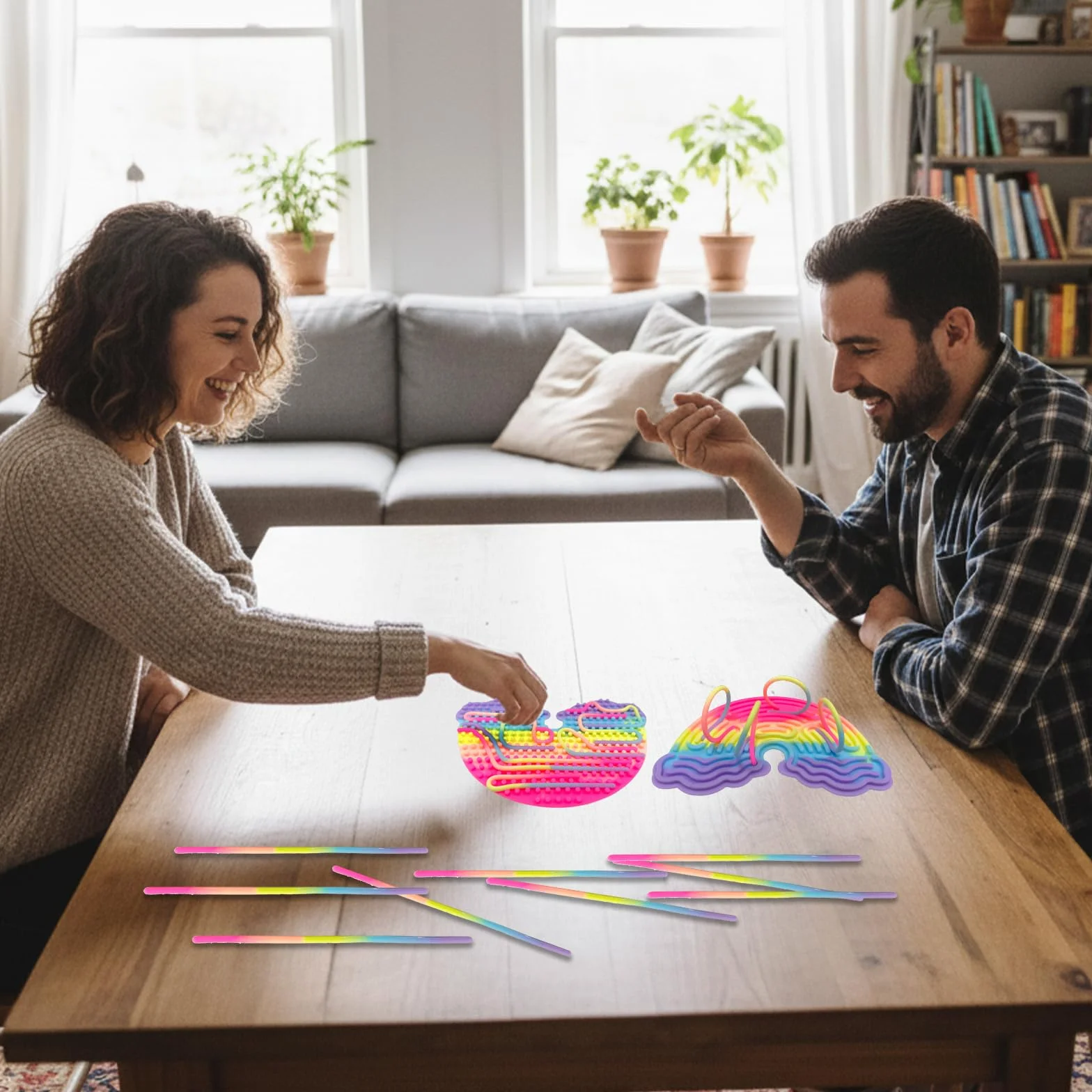 Tablica Aktywności Sensorycznej, Silikonowa Sensory Activity Board, Dwustronna Tablica Aktywności z 11 Kolorowymi Patyczkami, Zabawki Sensoryczne dla ADHD OCD ADD Autyzm (Chmury B)