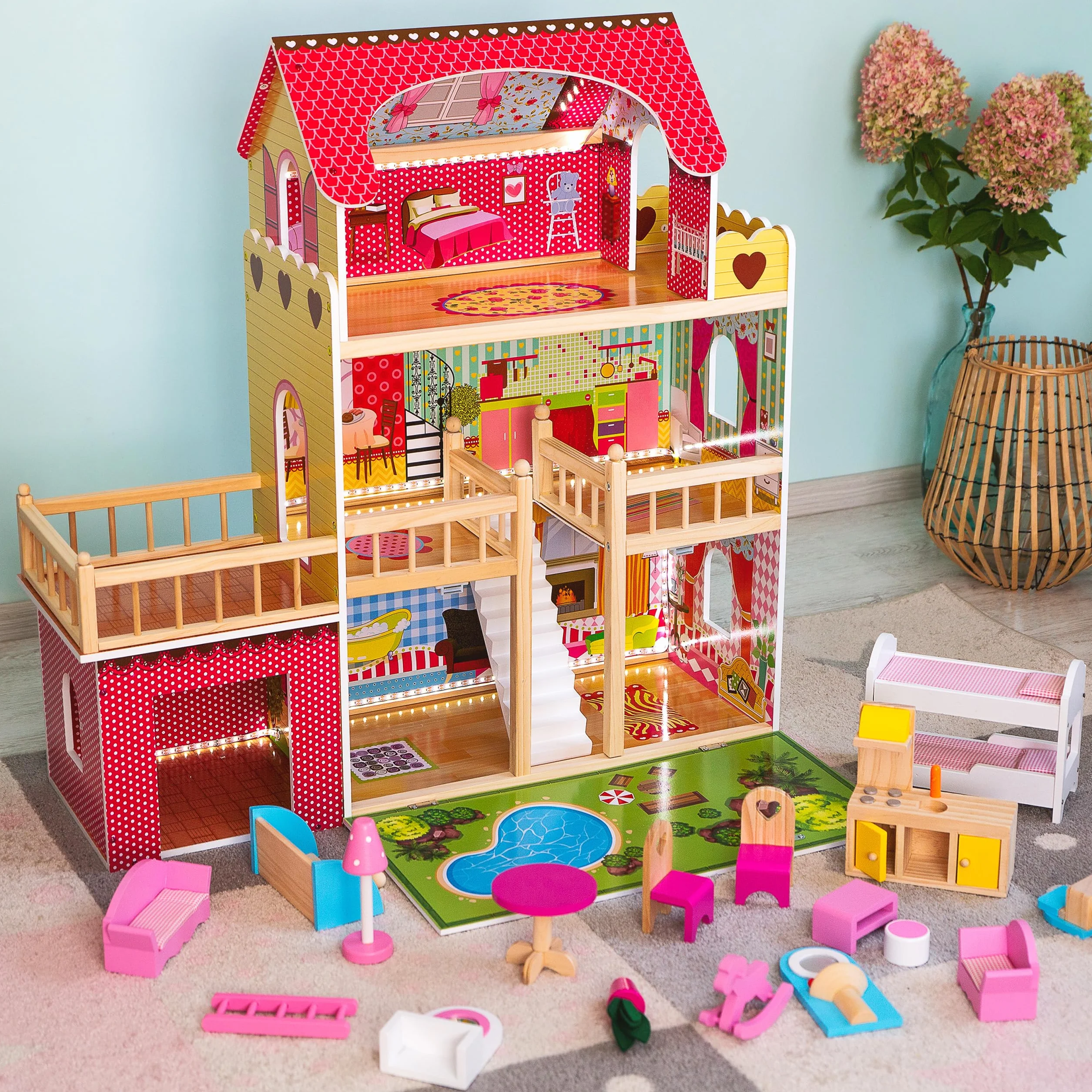 Kinderplay Gs0020 Drewniany Domek Dla Lalek