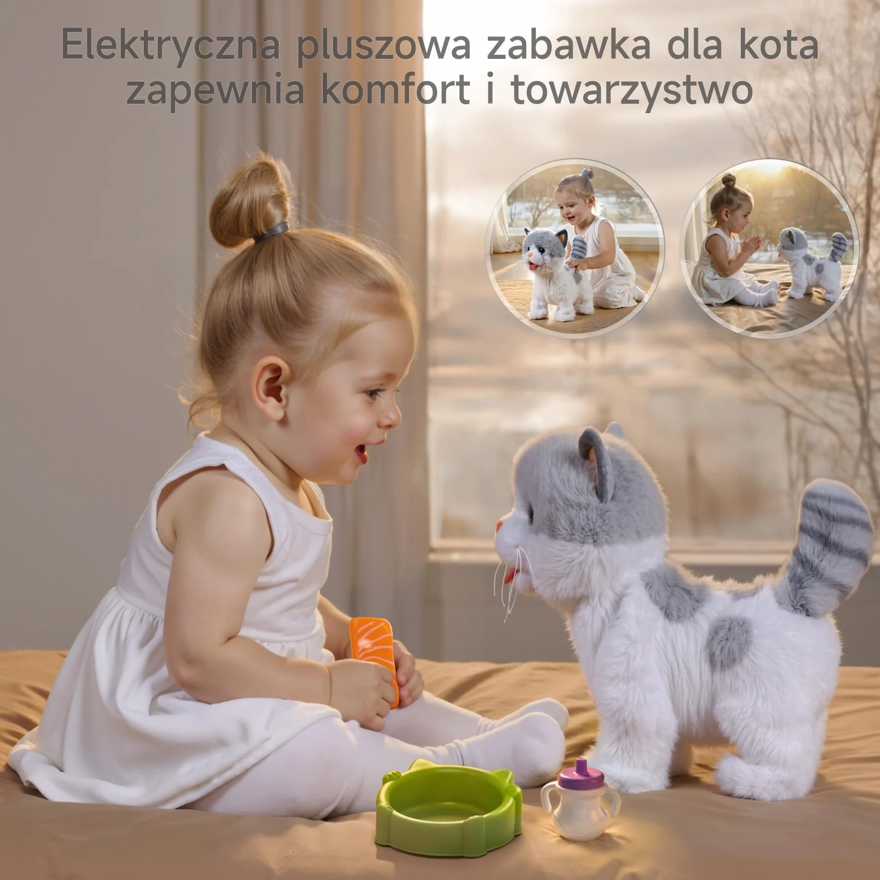 OR OR TU Chodzący kotek dla dzieci, pluszowy kot interaktywny zabawka dla dziewczynek i chłopców 3-7 lat