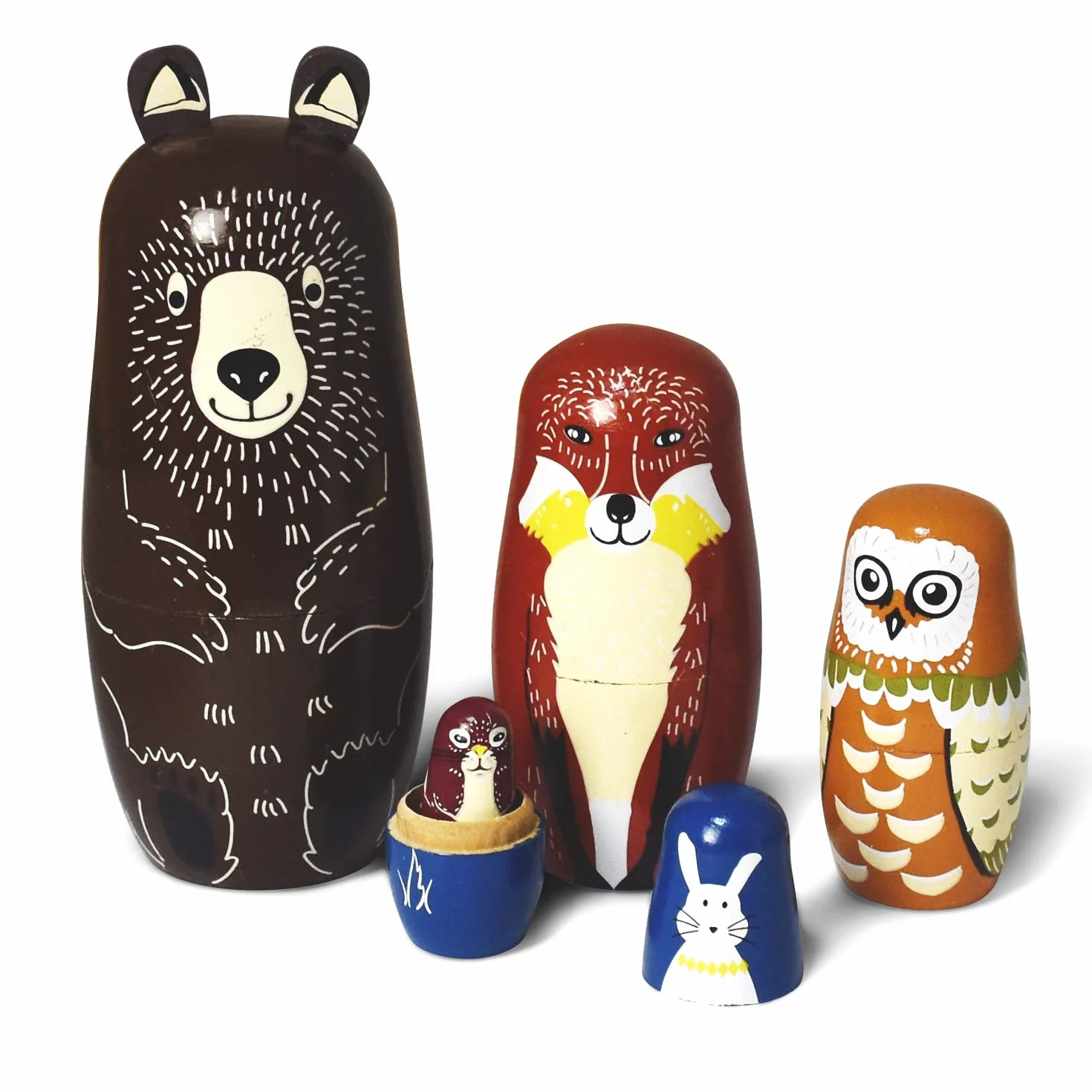 HYCLES Rosyjska matrioszka dla dzieci, 5 sztuk, zwierzęta, psy, matrioszka, drewniana zabawka od 3 lat, prezent (niedźwiedź)