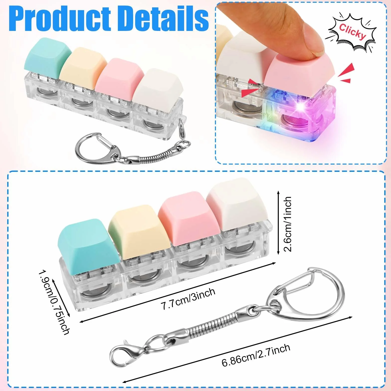 Fidget-Zabawka z Klawiatura dla Doroslych, Breloczek z Klawiatura Fidget ze Swiatlem LED Klawisz Fidget Clicker Zabawny Zabawka z Guzikami do Dekompresji Dekoracja (Kolor A)