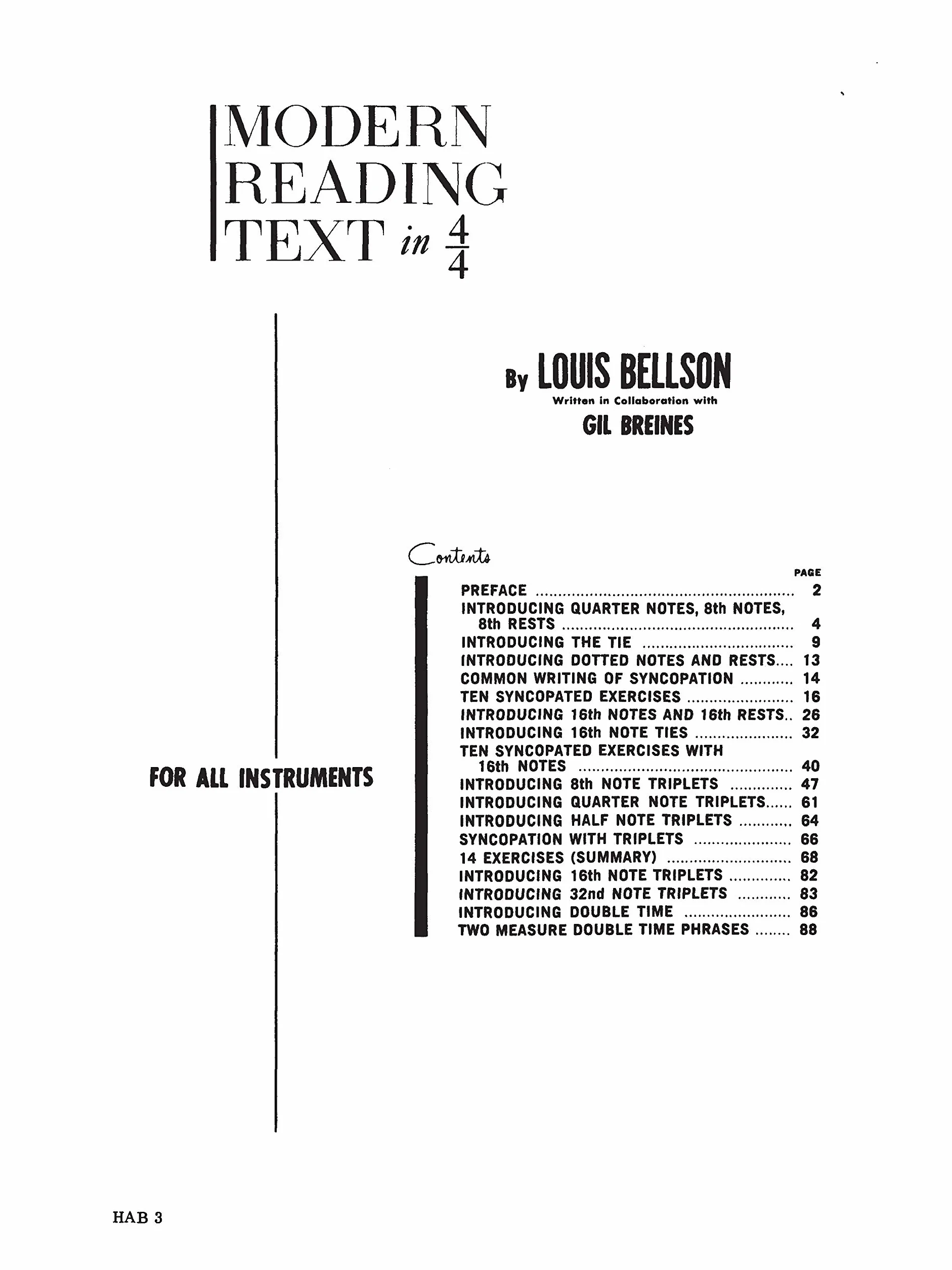 Louis bellson & gil breines : modern reading text in 4/4: Syncoptation studies designed to develop accuracy and speed in sight reading