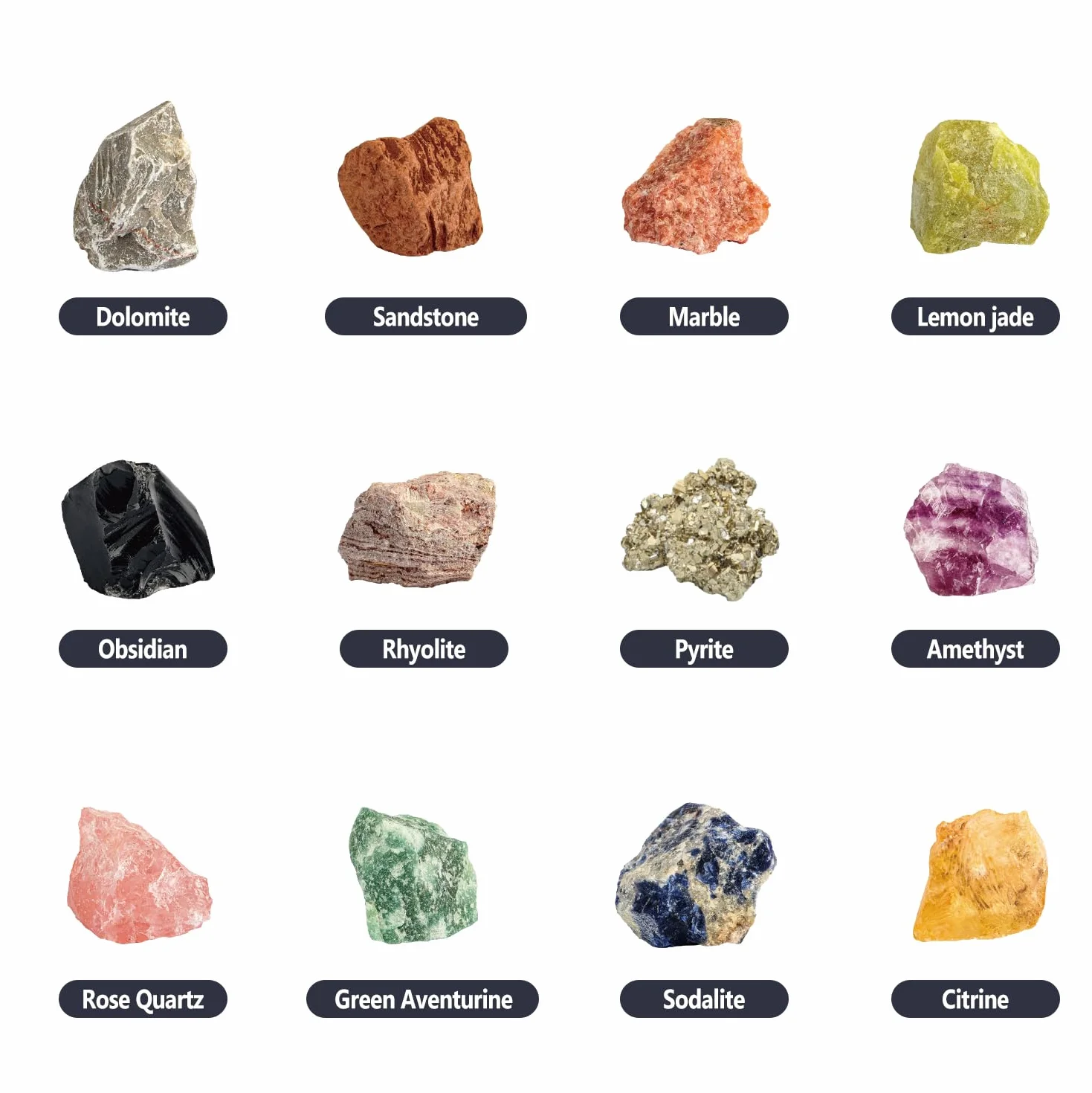 Eggbox Zestaw do wykopalisk z wulkanu, kamienie szlachetne dla dzieci – 12 prawdziwych minerałów, w tym piryt, ametyst, z młotkiem, dłutem, lupą, pudełkiem do przechowywania, geologia, archeologia