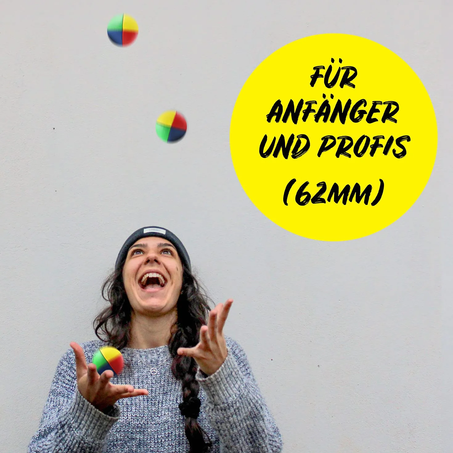 Diabolo Freizeitsport Piłki do żonglerki, zestaw 3 sztuk, 62 mm, wypełnione ekologicznym prosem ptaków, wodoodporna sztuczna skóra, idealna dla dzieci i początkujących
