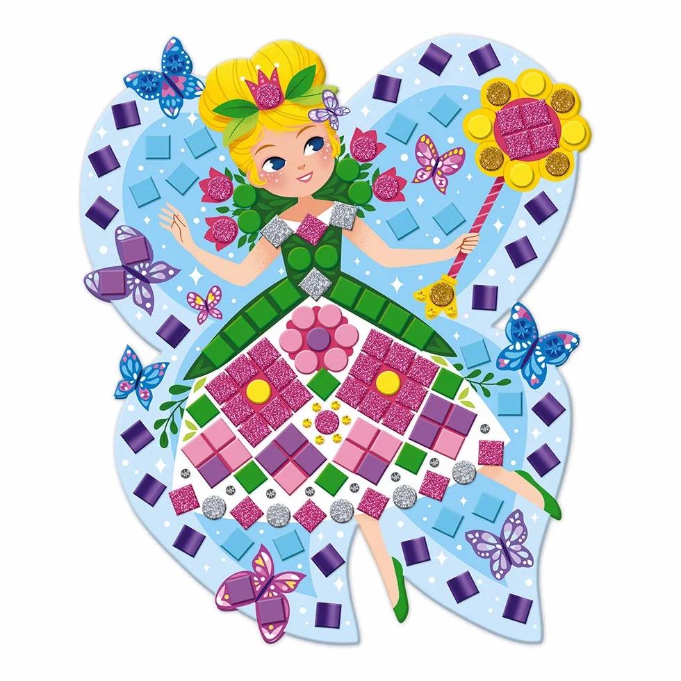 Janod - Princesses and Fairies Mosaics Set - Les Ateliers Du Calme - Kid'S Creative Leisure Kit - Teaches Fine Motor Skills and Concentration - Ages 5 and Up, J07962