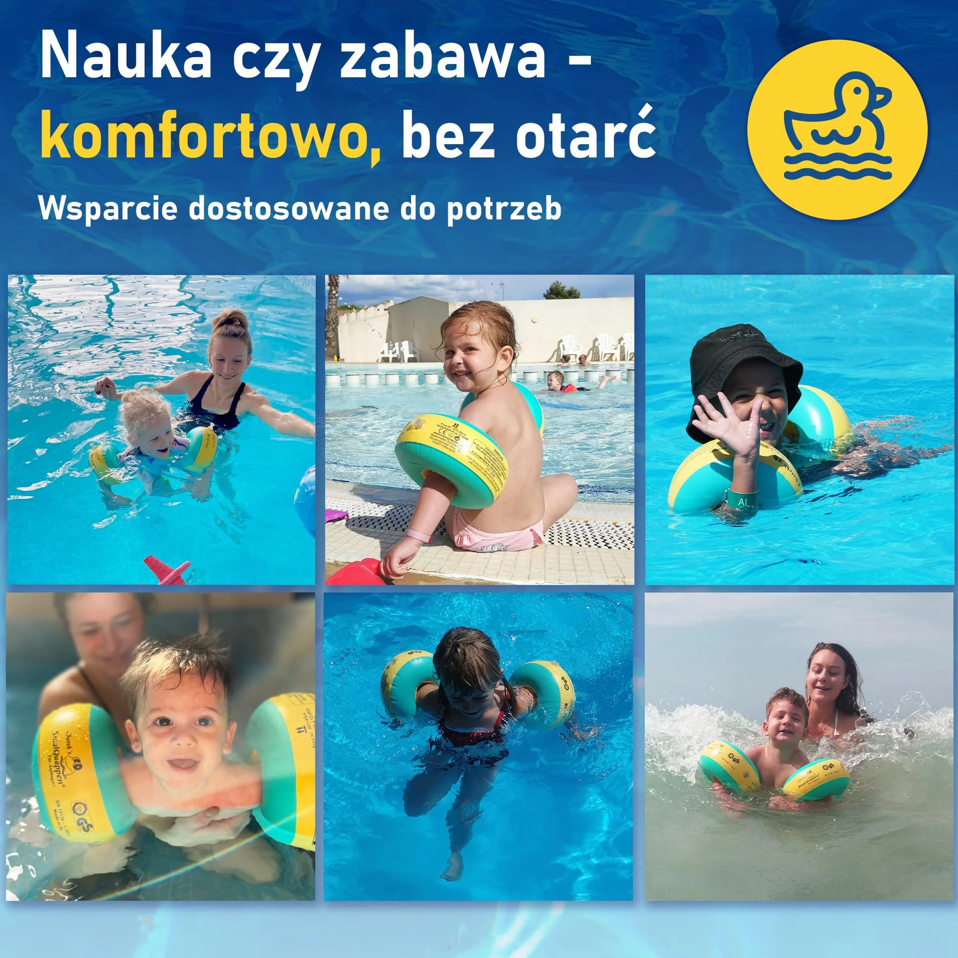 Cherek’s KraulQuappen Rękawki do nauki pływania dla niemowląt i dzieci od 7 miesięcy do 30 kg – rękawki wypornościowe z rdzeniem piankowym – pomoc do nauki pływania żółto-zielone