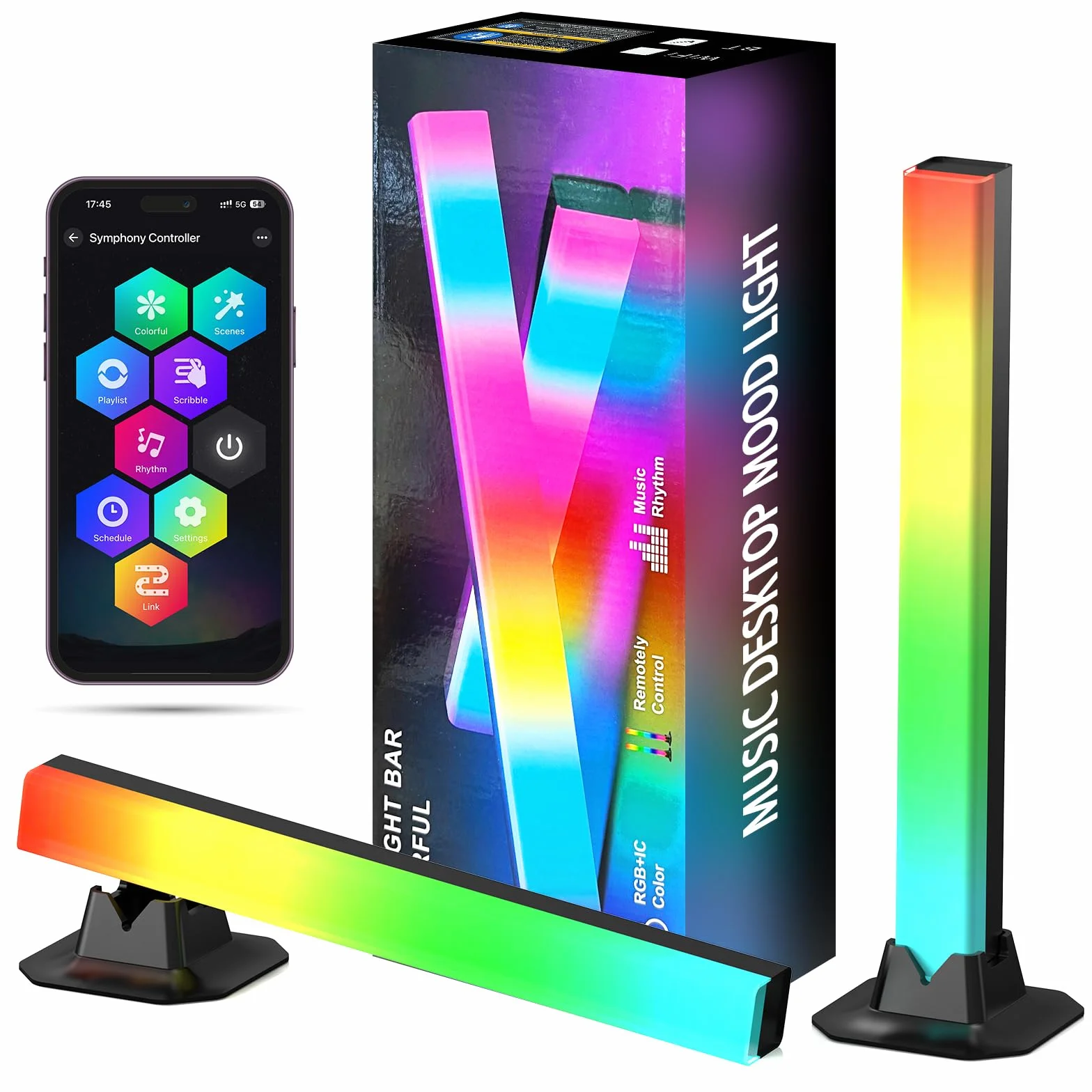Lampka LED RGB [2 sztuki], lampa gamingowa z podświetleniem tła TV, zasilana przez USB, 32 cm, synchronizacja z muzyką, sterowanie za pomocą aplikacji, lampa otoczenia z pilotem zdalnego sterowania