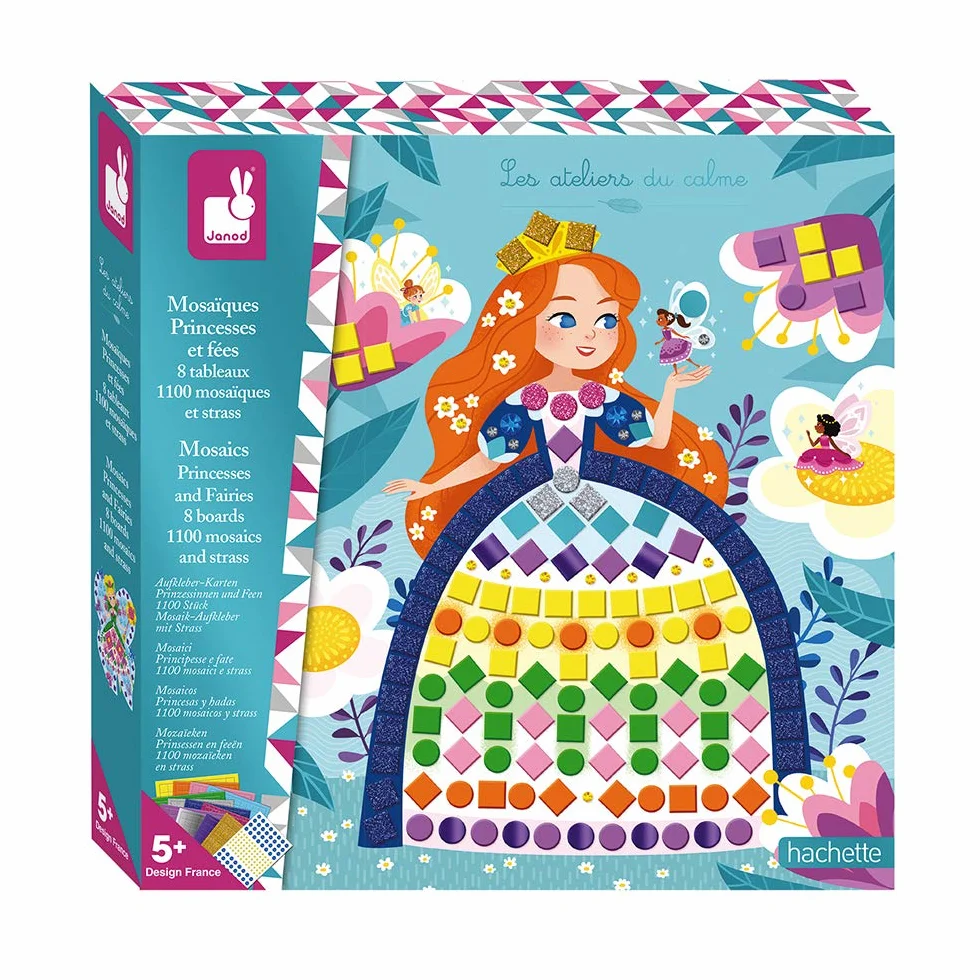 Janod - Princesses and Fairies Mosaics Set - Les Ateliers Du Calme - Kid'S Creative Leisure Kit - Teaches Fine Motor Skills and Concentration - Ages 5 and Up, J07962