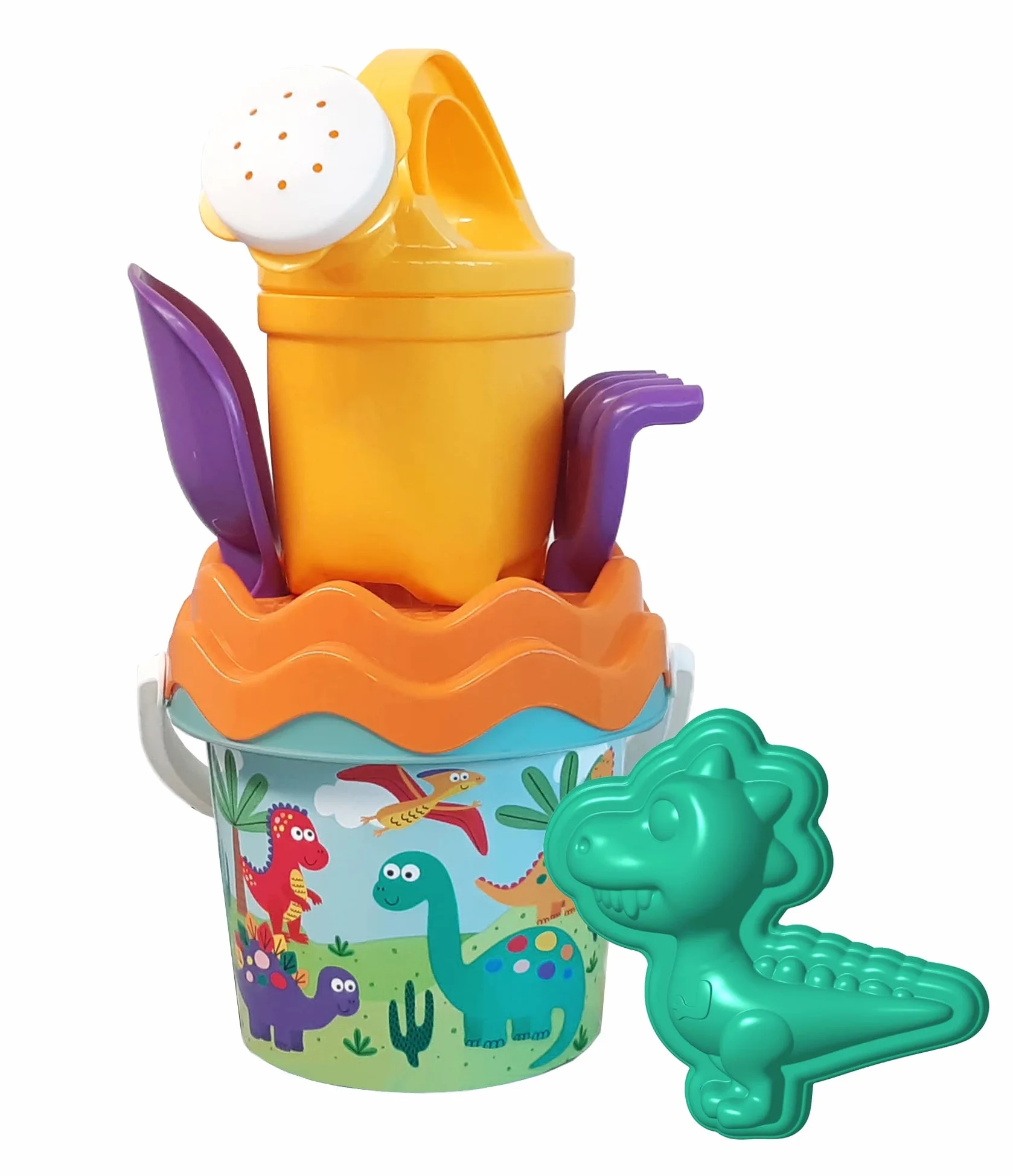 Dino Baby zestaw wiaderek, zabawka do piasku, 6 części, wiadro, sitko, forma do piasku, szufla, grabie, odlew, 11 cm, śr.: 14 cm, od 10 miesięcy