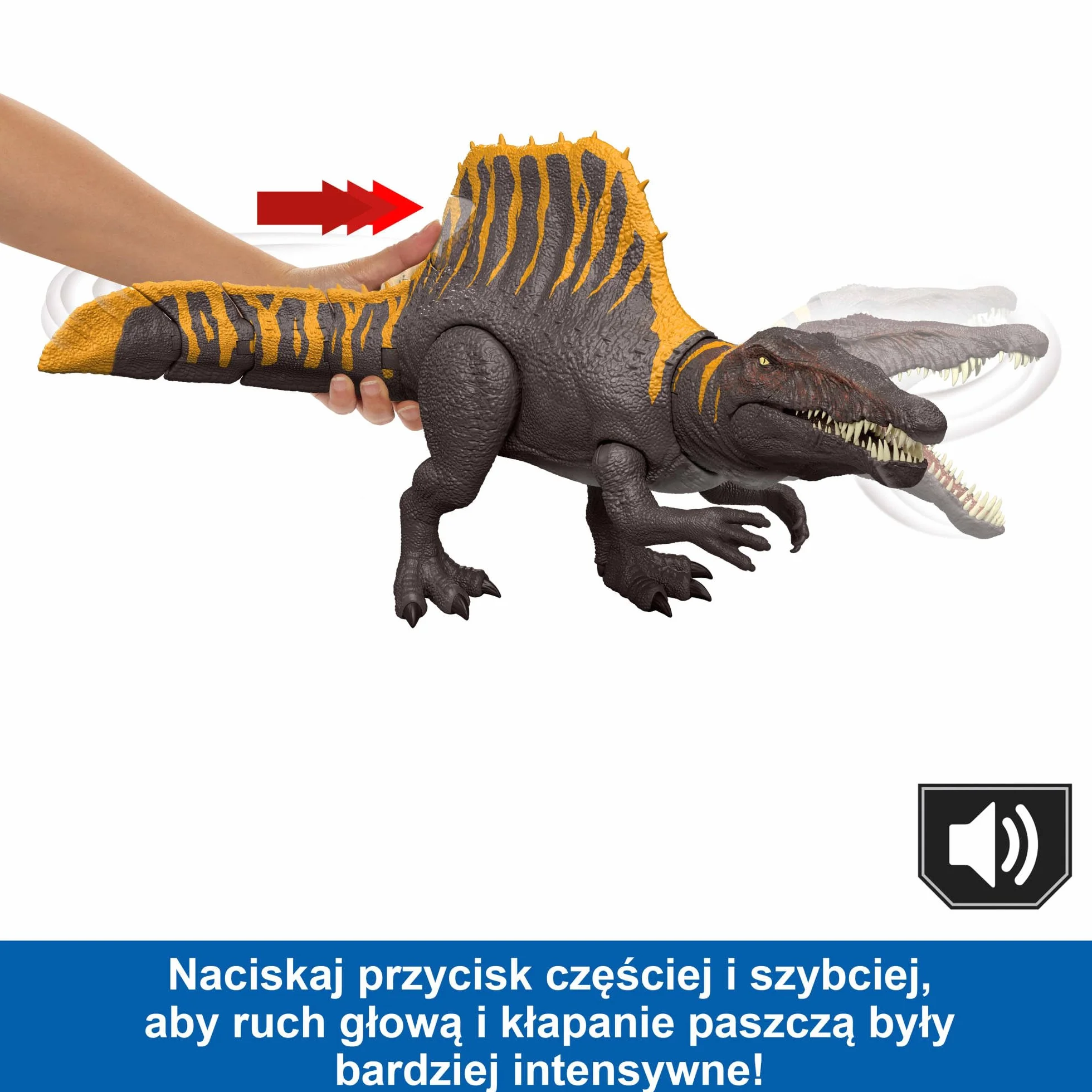 Mattel Jurassic World: Odrodzenie Tail Thrasher Spinozaur Podwójny atak Figurka dinozaura do ustawiania z 2 atakami i filmowym wyglądem, zabawka dinozaur dla dzieci, zabawa wirtualna, JGB57