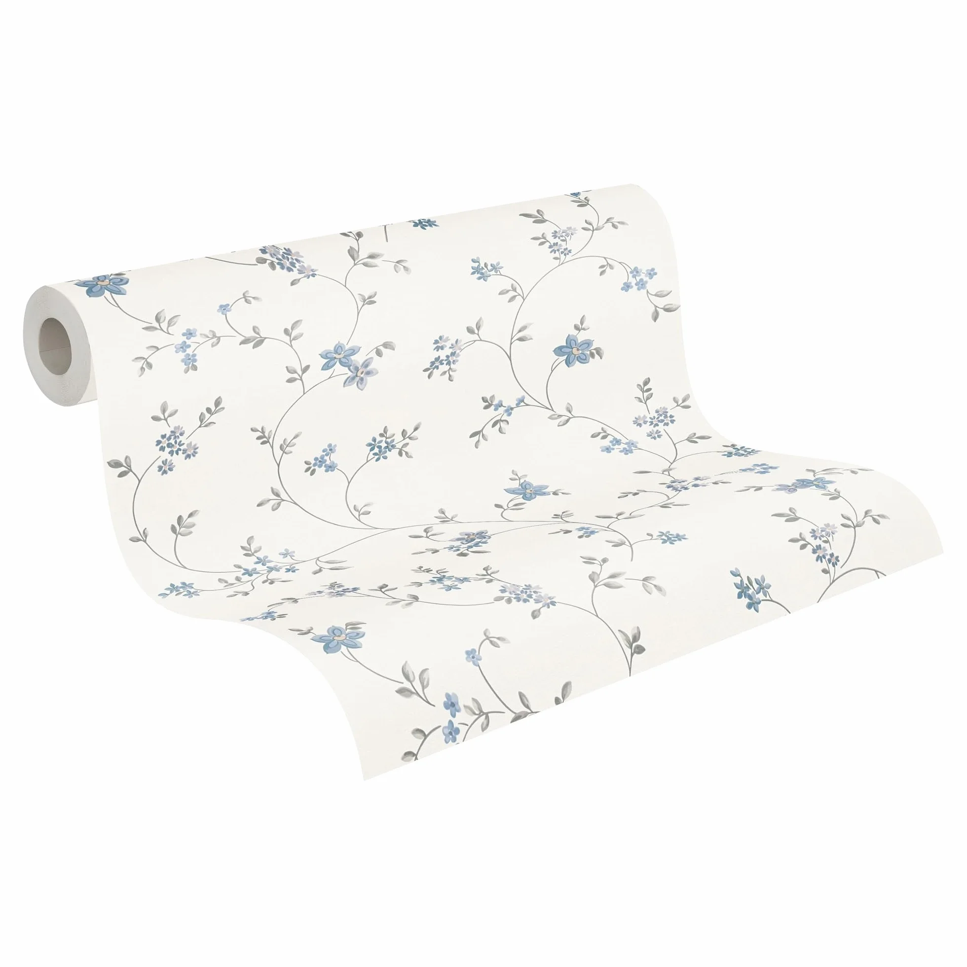 A.S. Création tapeta na fizelinie - tapeta floralna z motywem kwiatów w kremie, szarości i niebieskim - tapeta na fizelinie do różnych pomieszczeń - Papier ścienny o wymiarach 10,05 m x 0,53 m