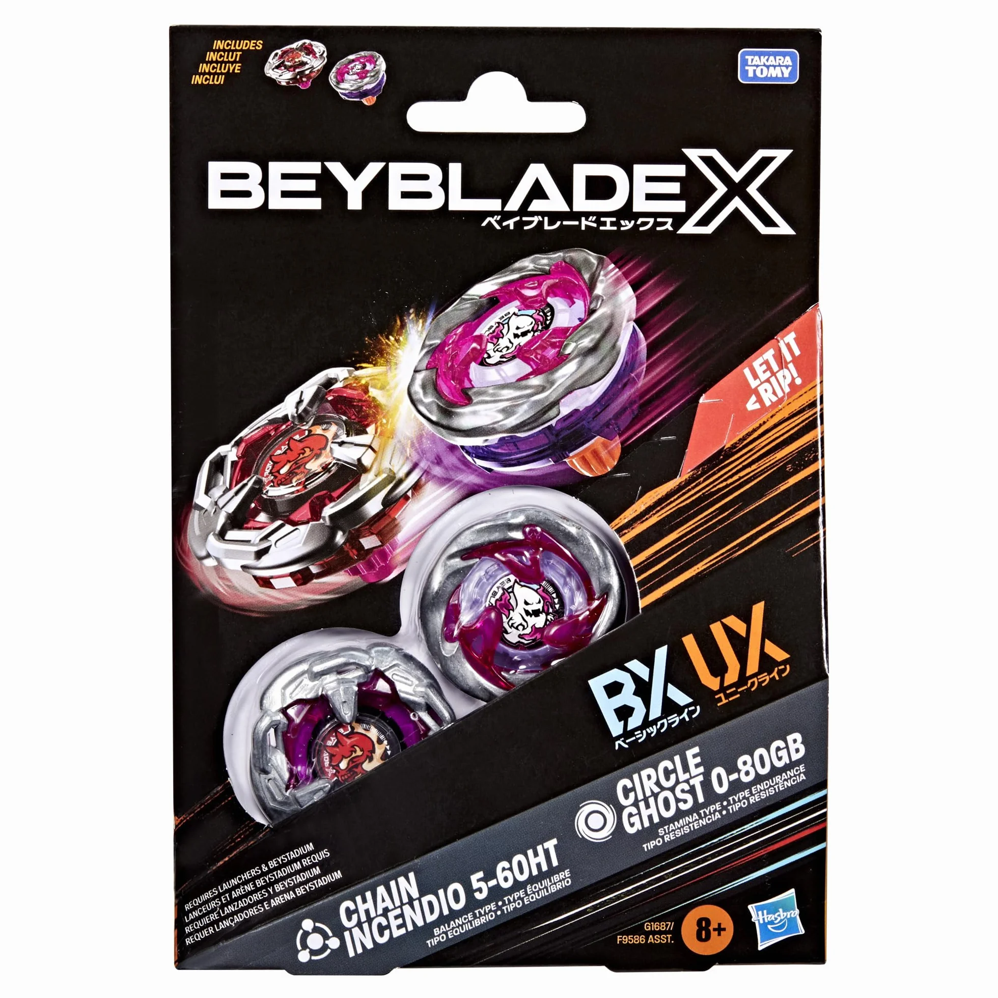 Beyblade X Circle Ghost 0-80GB i Chain Incendio 5-60HT Dwupak bączków