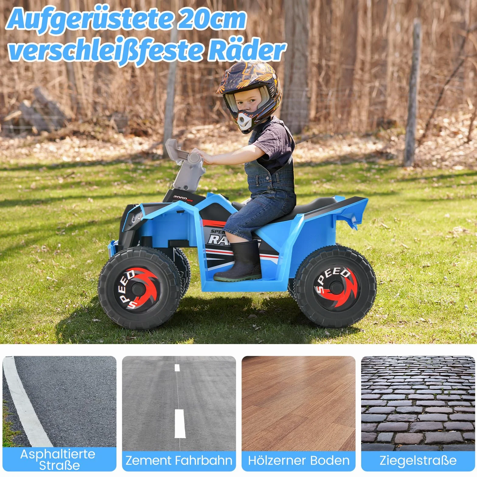 COSTWAY 6 V quad elektryczny dla dzieci, z przełącznikiem do przodu/do tyłu, mini ATV elektryczny quad, samochód elektryczny dla dzieci od 3 lat (niebieski)