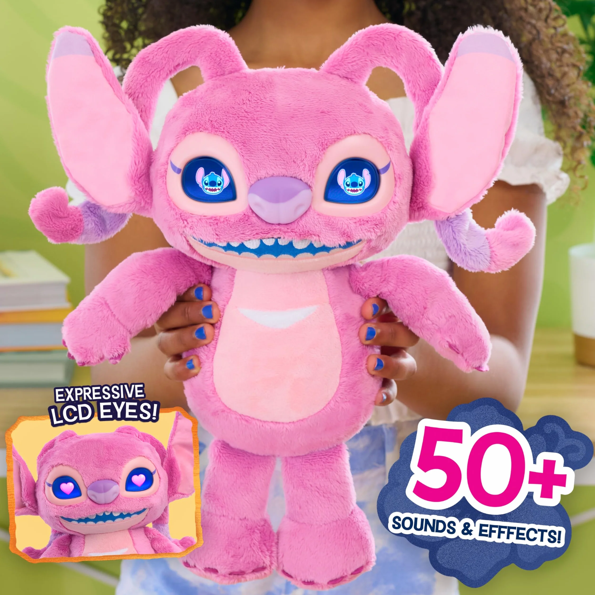 Disney Stitch Angel Many Moods 14-inch Interactive Plush, 50+ Sounds & Effects, Expressive LCD Eyes Show Her Moods, Toy for Fans, Girls, Boys, Kids 3 and Up by Just Play