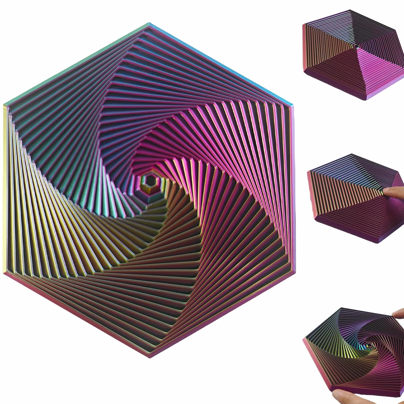 14,5 cm Fractal Fidget Hexagon 3D, antystresowe zabawki Fidget, zabawki antystresowe dla dorosłych i dzieci, gry sensoryczne autyzm, sześciokątna geometryczna zabawka sensoryczna (fioletowa)