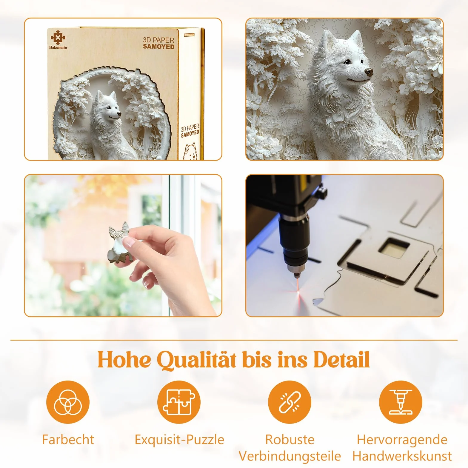 Puzzle drewniane dla dorosłych pies Samoyed - 295 elementów w pudełku upominkowym, dekoracja ścienna i prezent dla przyjaciół i rodziny (od 14 lat+)