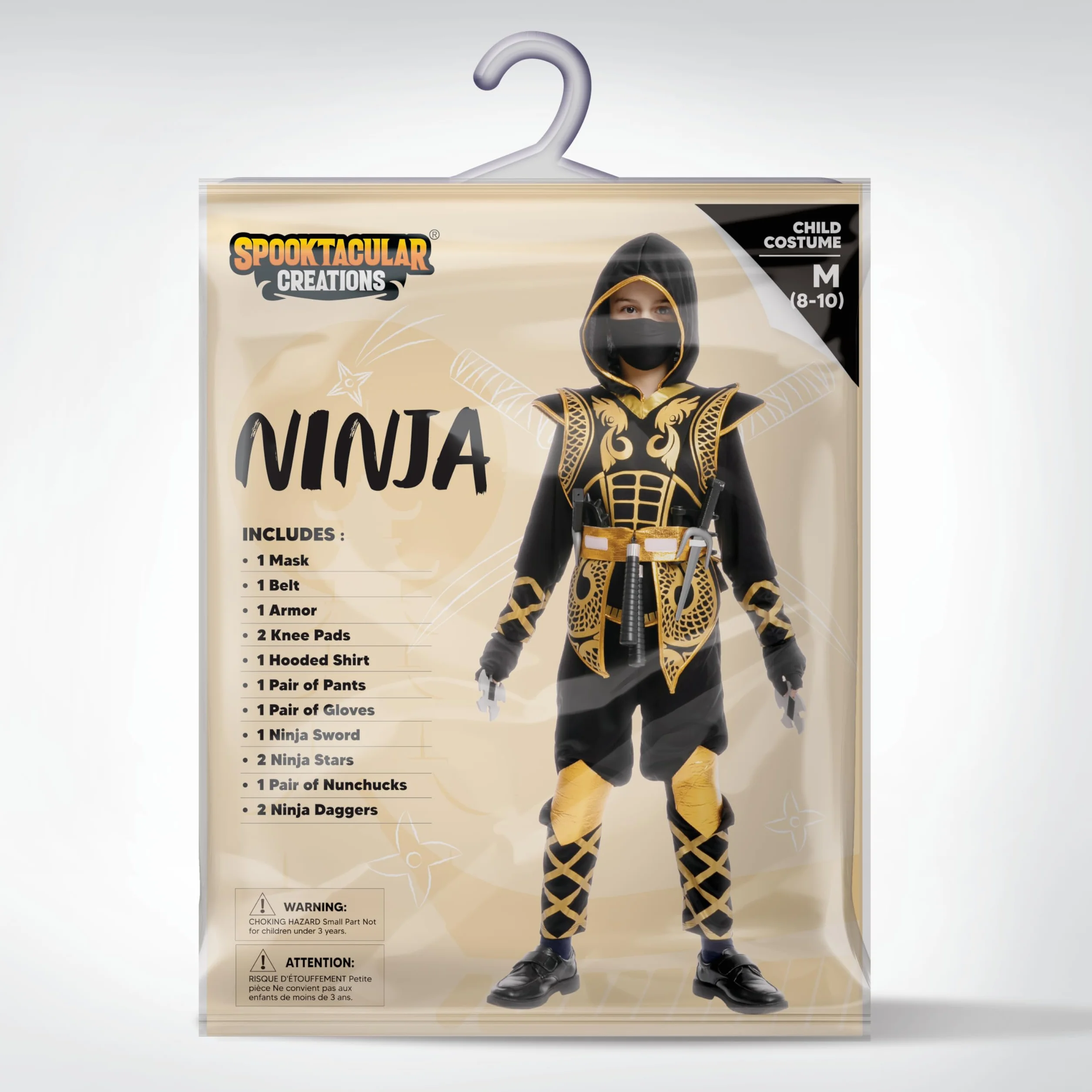 Spooktacular Creations Złoty kostium wojownika ninja dla dzieci, małych dzieci, chłopców