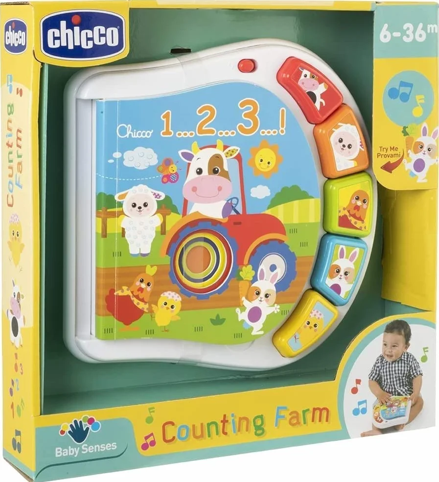 Chicco Książeczka Zwierzęta na farmie, elektroniczna książeczka rozwojowa dla dzieci, uczy zwierząt i odgłosów zwierząt, gry edukacyjne od 6 m do 3 lat