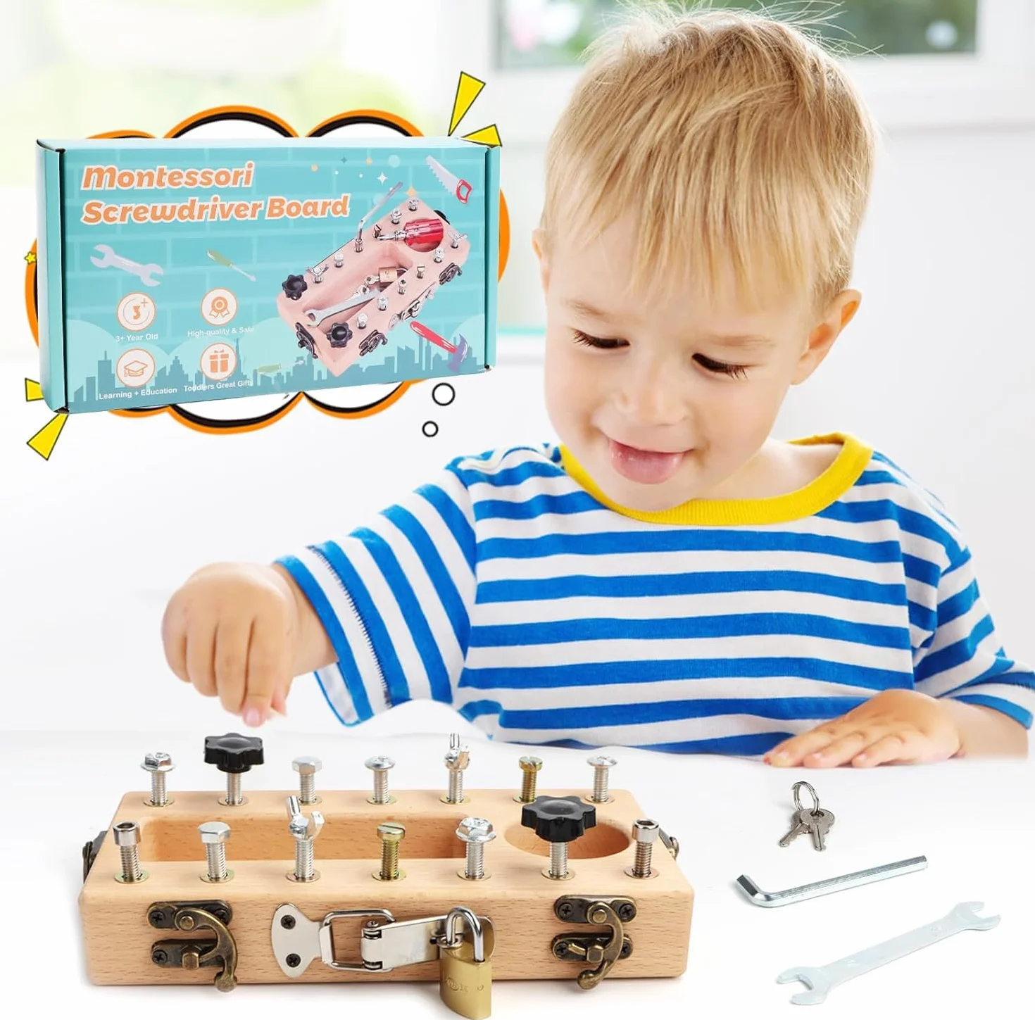 Montessori drewniana deska wkręcana, zabawka od 3, 4, 5 lat, wkręty dla dzieci, zabawka edukacyjna, zabawka motoryczna, prezent dla dziewcząt i chłopców