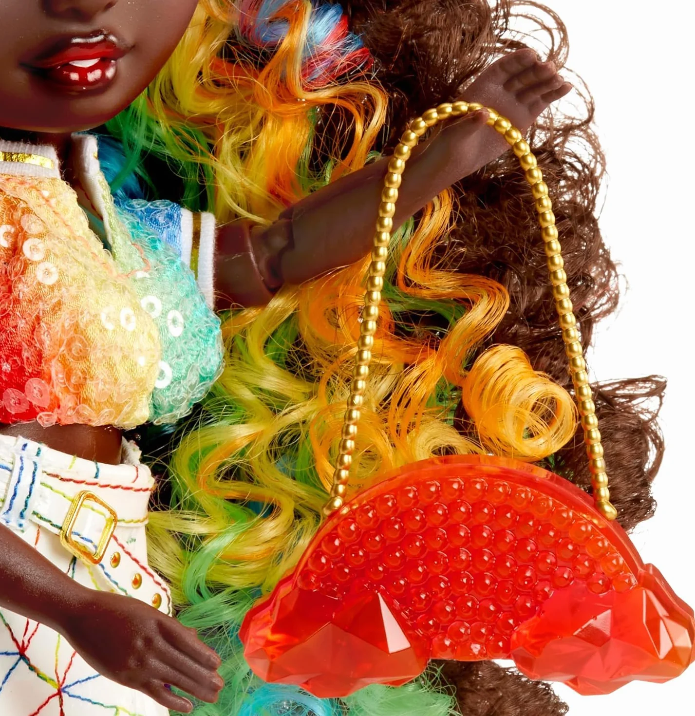 Rainbow High Creative Crystals Iris – Tęczowa 28 cm Modna Lalka, Zestaw do Tworzenia Akcesoriów z Kryształami, Pierścionek dla Ciebie, DIY, Prace Ręczne z Użyciem Żywicy, dla Dzieci 8+, NIEJADALNA