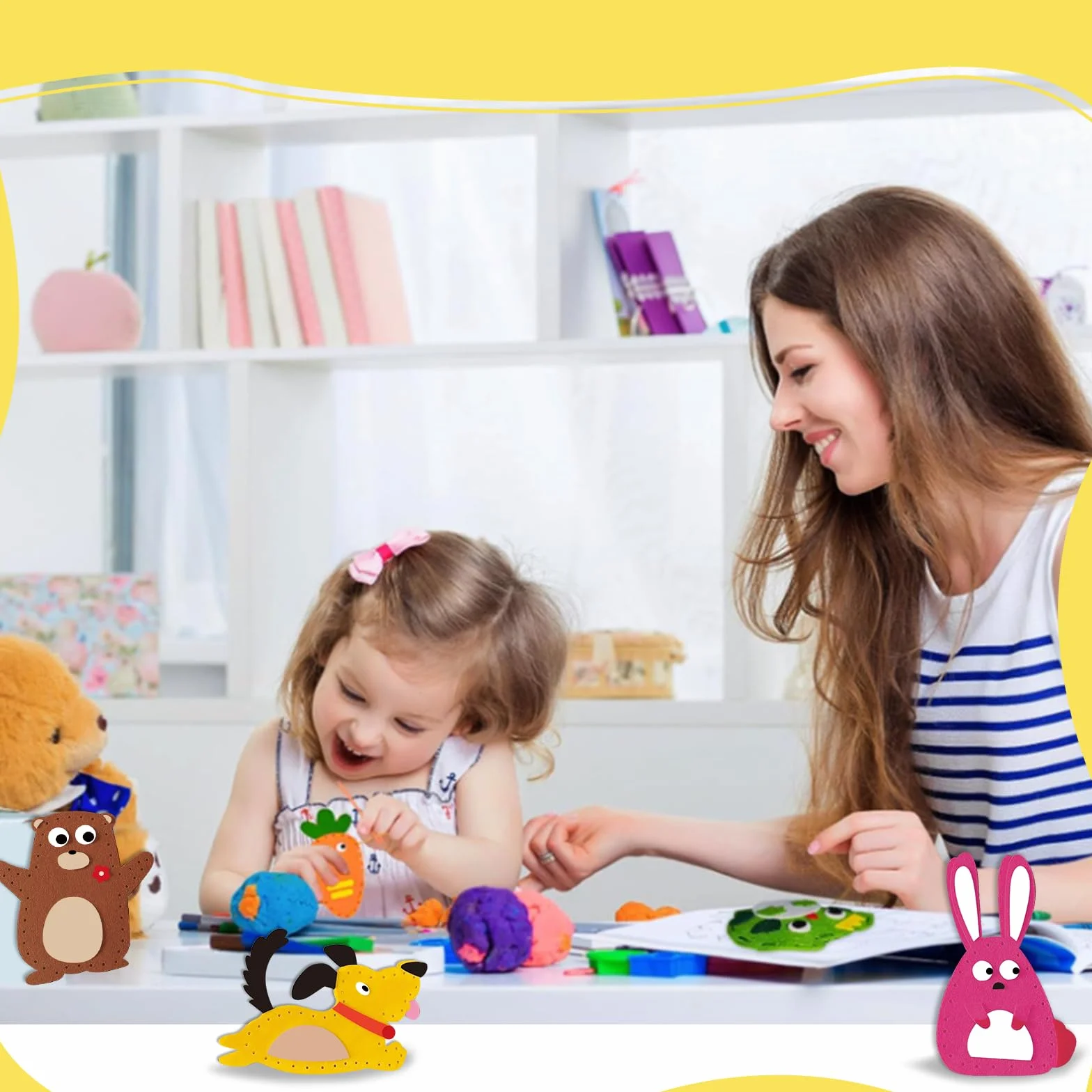 WHHVCTY Zestaw do szycia DIY dla dzieci, zestaw do szycia w kształcie zwierząt z filcu, zestaw do majsterkowania dla dzieci i początkujących, zestaw do szycia z filcu dla dziewcząt, kreatywne