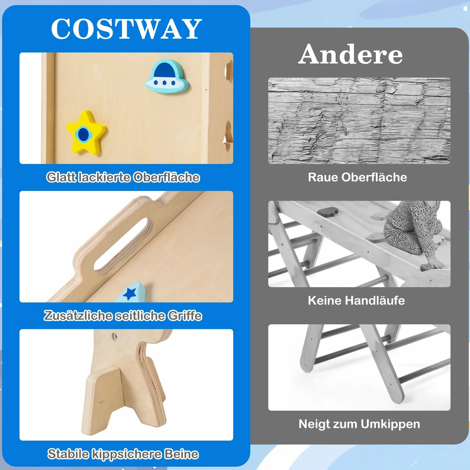 COSTWAY Rusztowanie wspinaczkowe do wnętrz, zestaw 4 szt., składany trójkąt wspinaczkowy ze zjeżdżalnią, łuk wspinaczkowy, siatka, w zestawie dwustronna rampa, zestaw klocków i 2 samochody, trójkąt