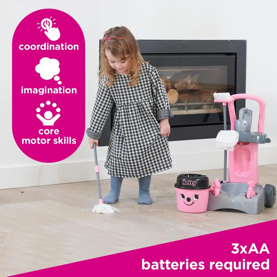 Casdon Deluxe Hetty Cleaning Trolley, Pink Toy Cleaning Trolley For Children Aged 3+, Includes Several Tools For Imaginative Role Play!