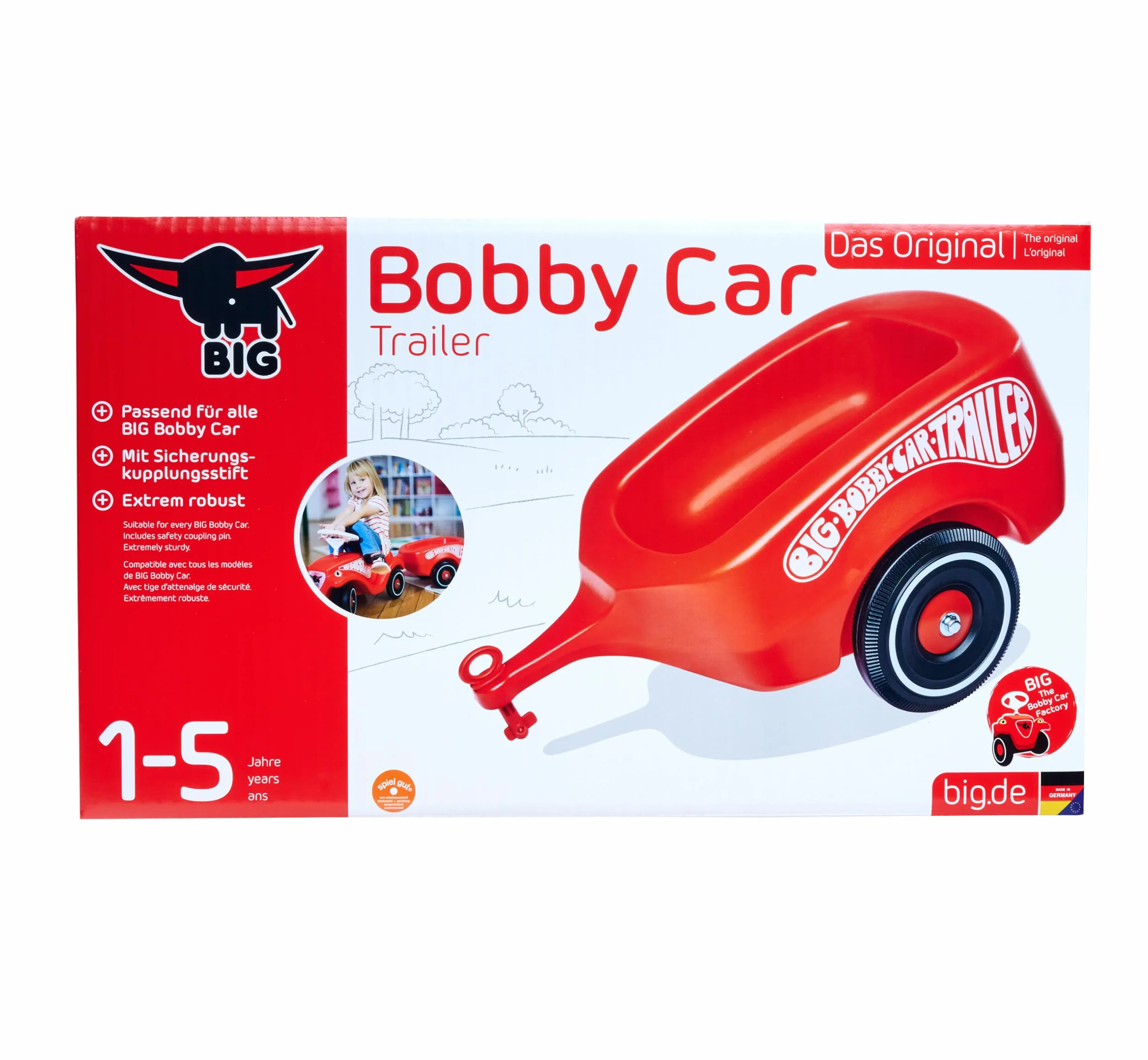 Bobby Car Czerwona przyczepa dla dzieci Ciche koła