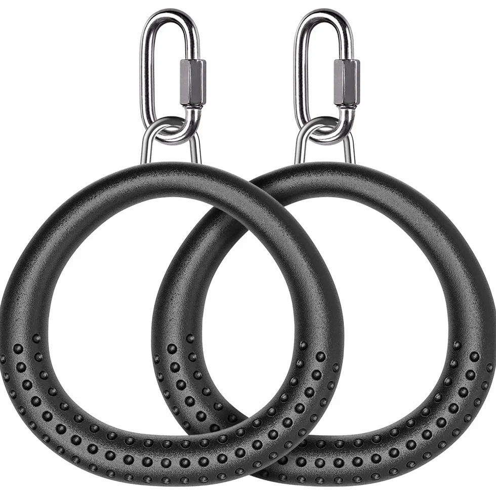 Dolibest 2PCS Round Trapeze Swing Bar Rings with Carabiners, Swingset Accessories Outdoor for Ninja Swing Set Accessories Monkey Ring, Obstacle Ring Swing Toys Set for Kids Black