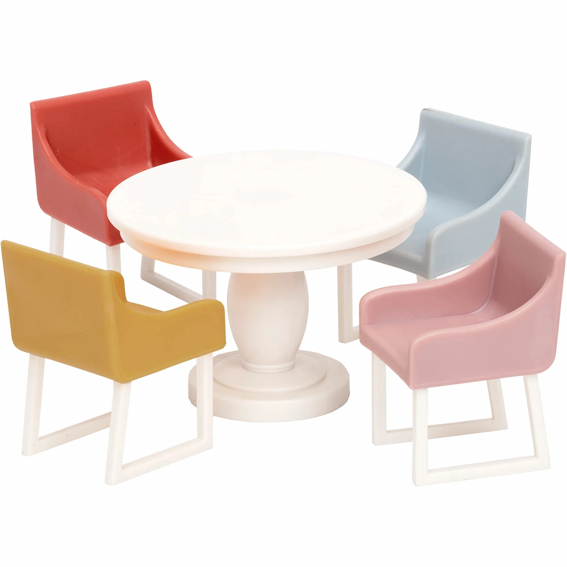 LUNDBY Domek dla lalek meble do jadalni, zestaw krzeseł stołowych – 5-częściowy zestaw akcesoriów do domku dla lalek mini 11 cm – wiek 4 +, skala 1:18