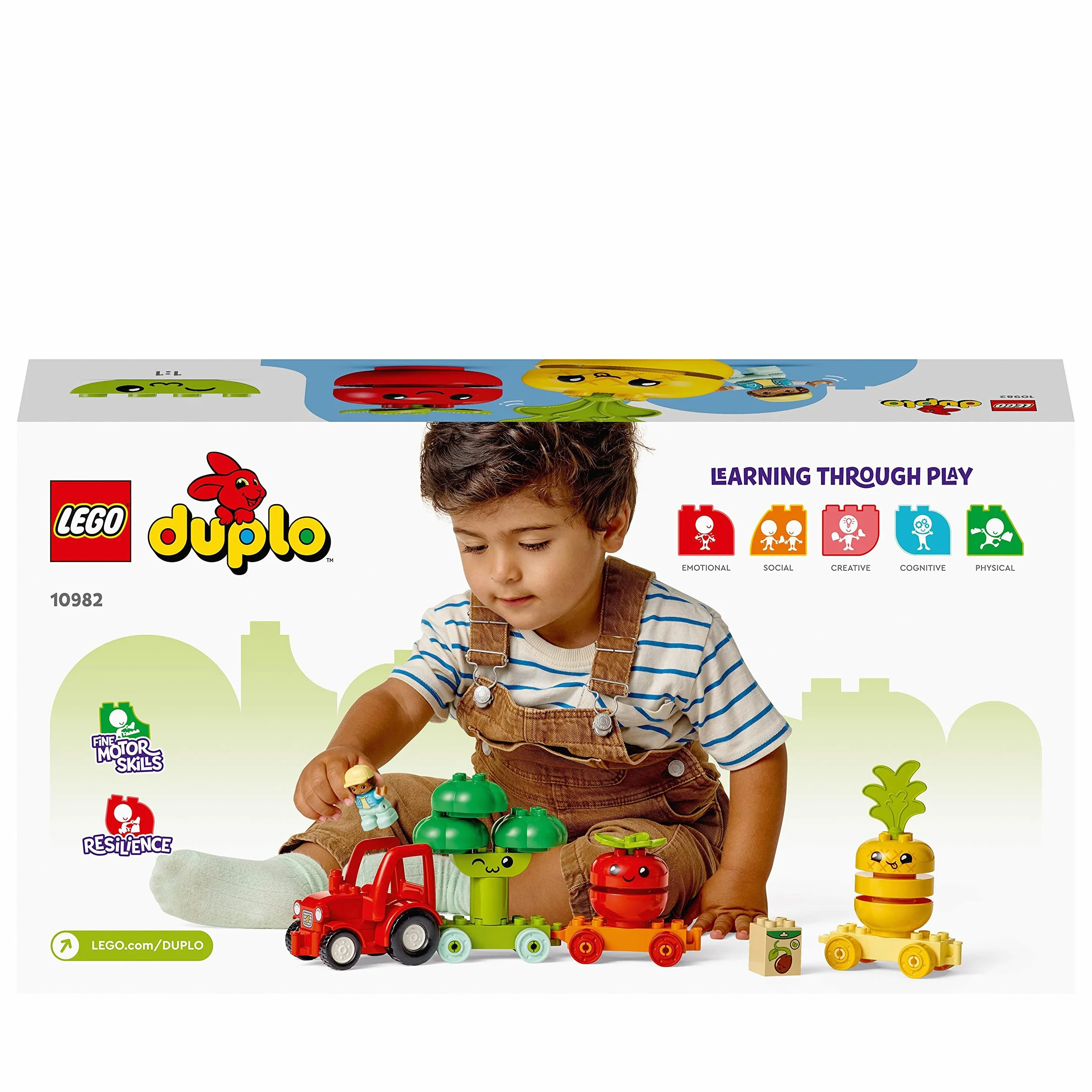LEGO 10982 DUPLO My First Traktor z warzywami i owocami, Zabawki do Sortowania Według Kolorów dla Niemowląt i Małych Dzieci od 1,5 do 3 lat