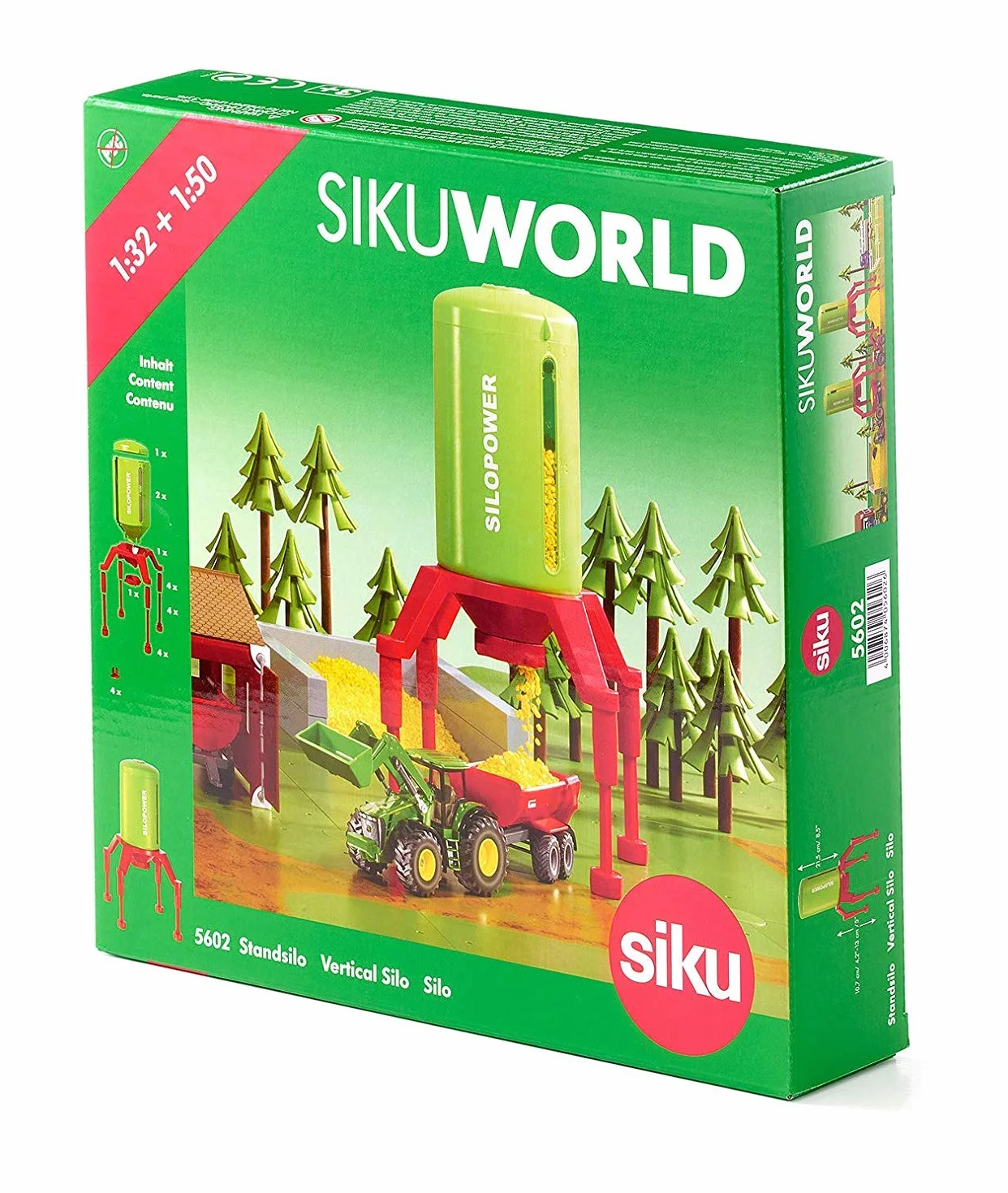 Siku 5602, Silos SILOPOWER, Tworzywo sztuczne, Zielony,Czerwony, Możliwość regulacji wysokości, Dla modeli pojazdów w skali 1:32 do 1:87