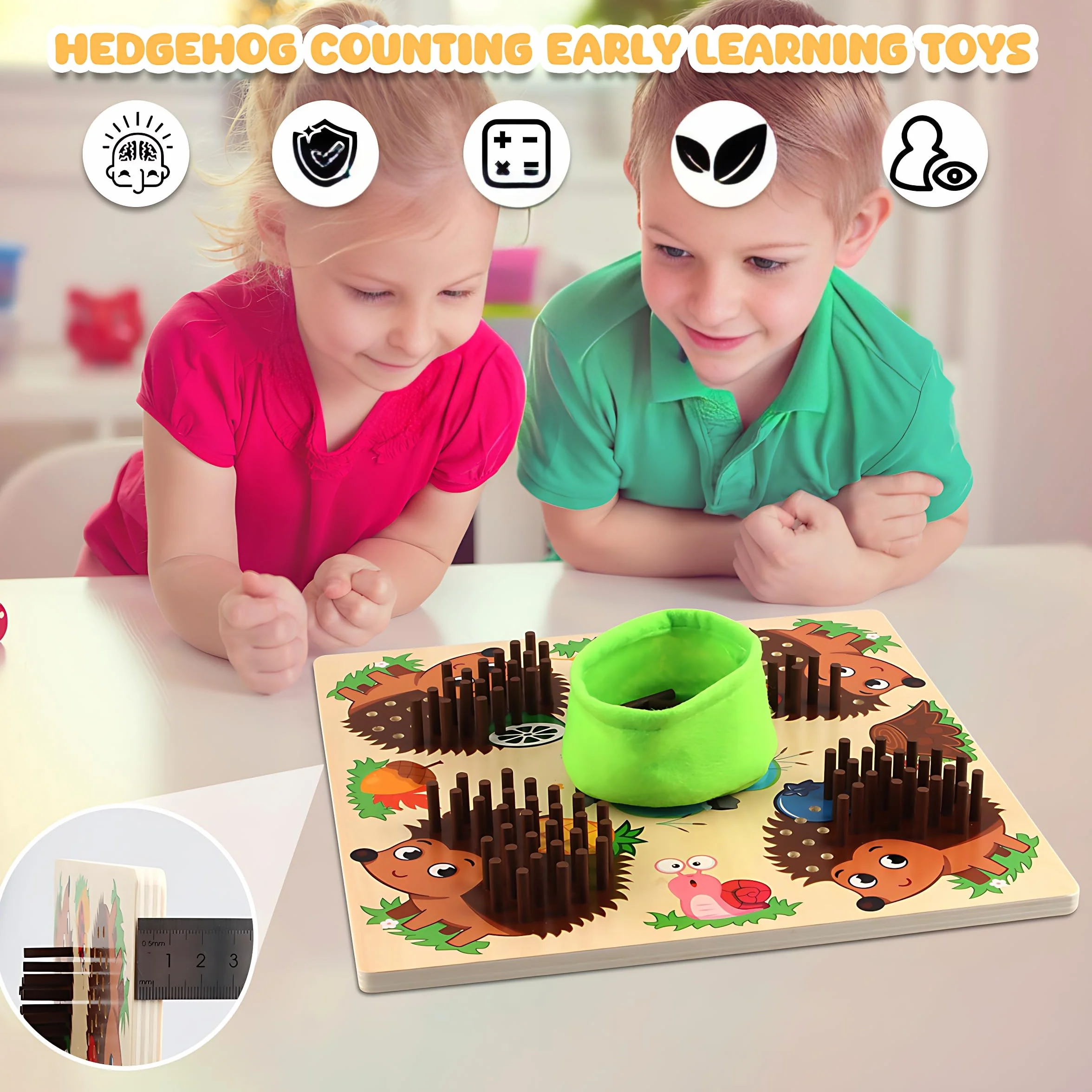 Montessori drewniana gra z jeżem, zabawka dla dzieci, edukacyjna zabawka sensoryczna, matematyka, zabawka edukacyjna z kostkami, od 3 lat