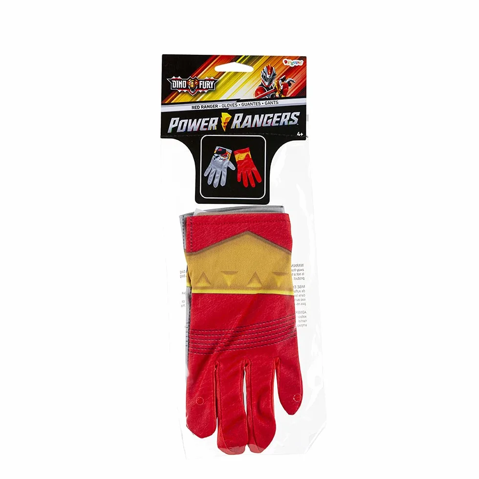 Red Ranger Gloves for Kids, Power Rangers Dino Fury, One Size