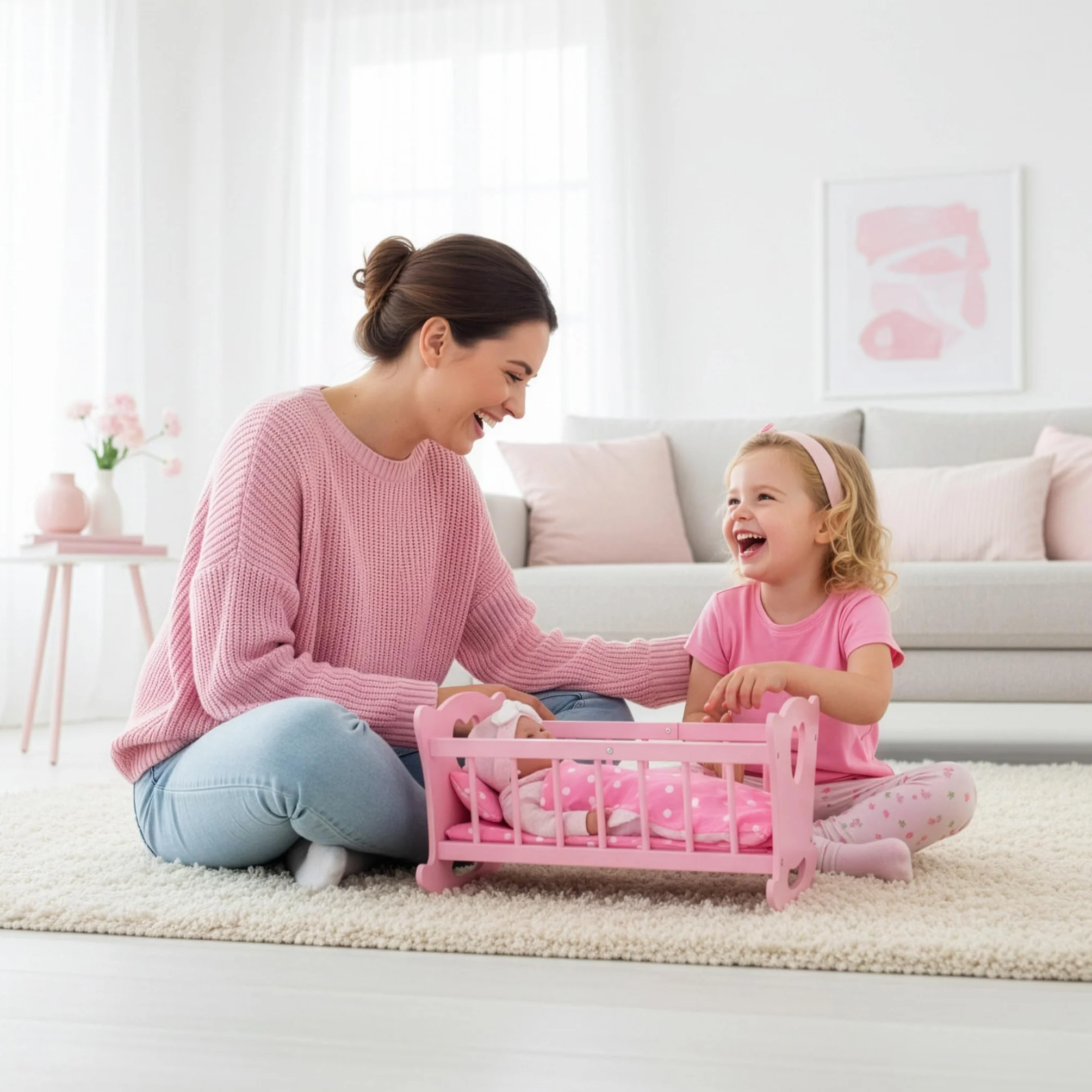 Kinderplay Łóżeczko dla Lalki, Kołyska dla lalki – Zestaw Kołyska plus Kołderka, Poduszeczka oraz Prześcieradło, dla laki o max. długości 49.5 cm., model GS2106 (GS2106)