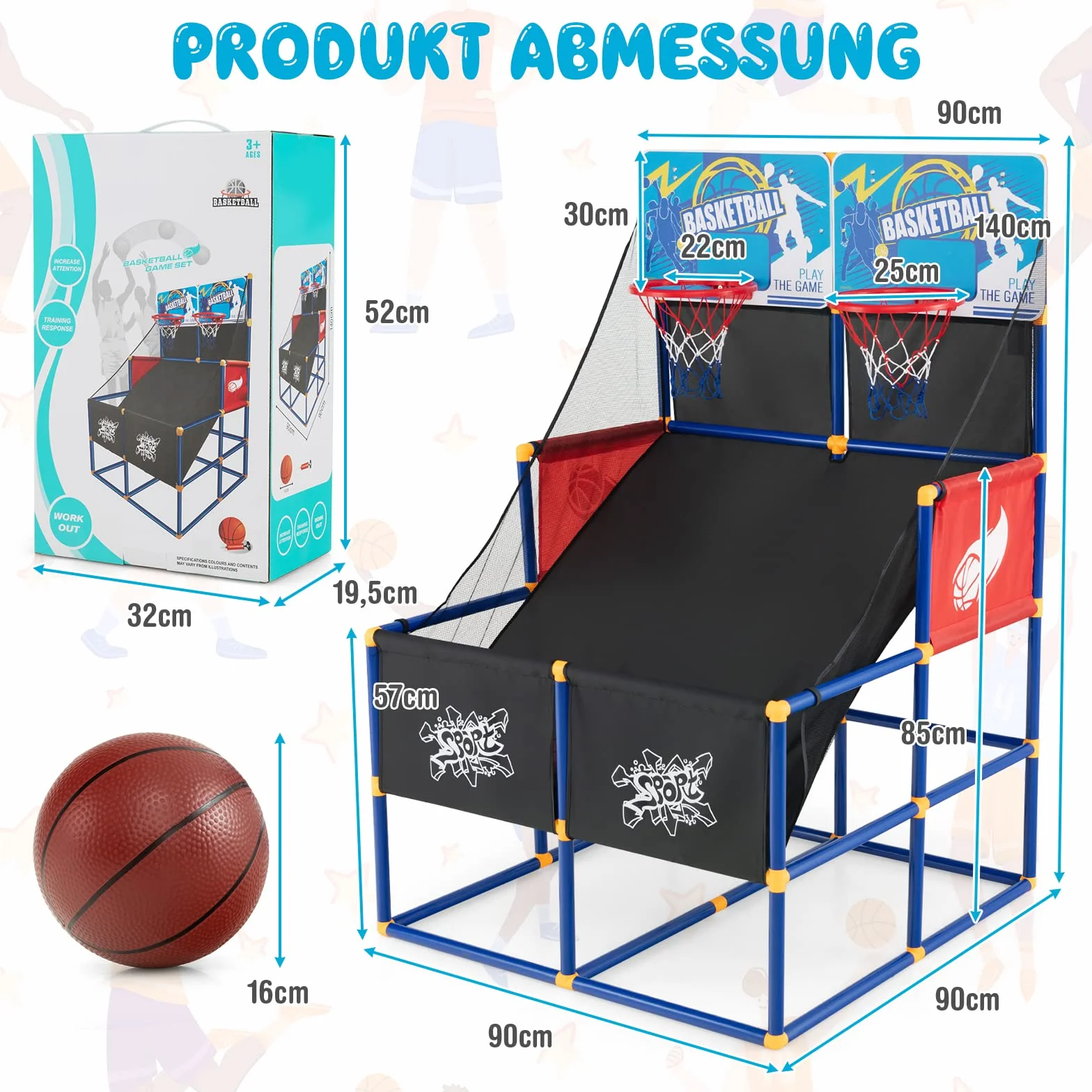COSTWAY Zestaw Arcade do Gry w Koszykówkę, Stojak z 2 Koszami, 4 Piłkami i Pompką, Mini Kosz na Zewnątrz, Gra dla 2 Graczy, Obręcz dla Dzieci